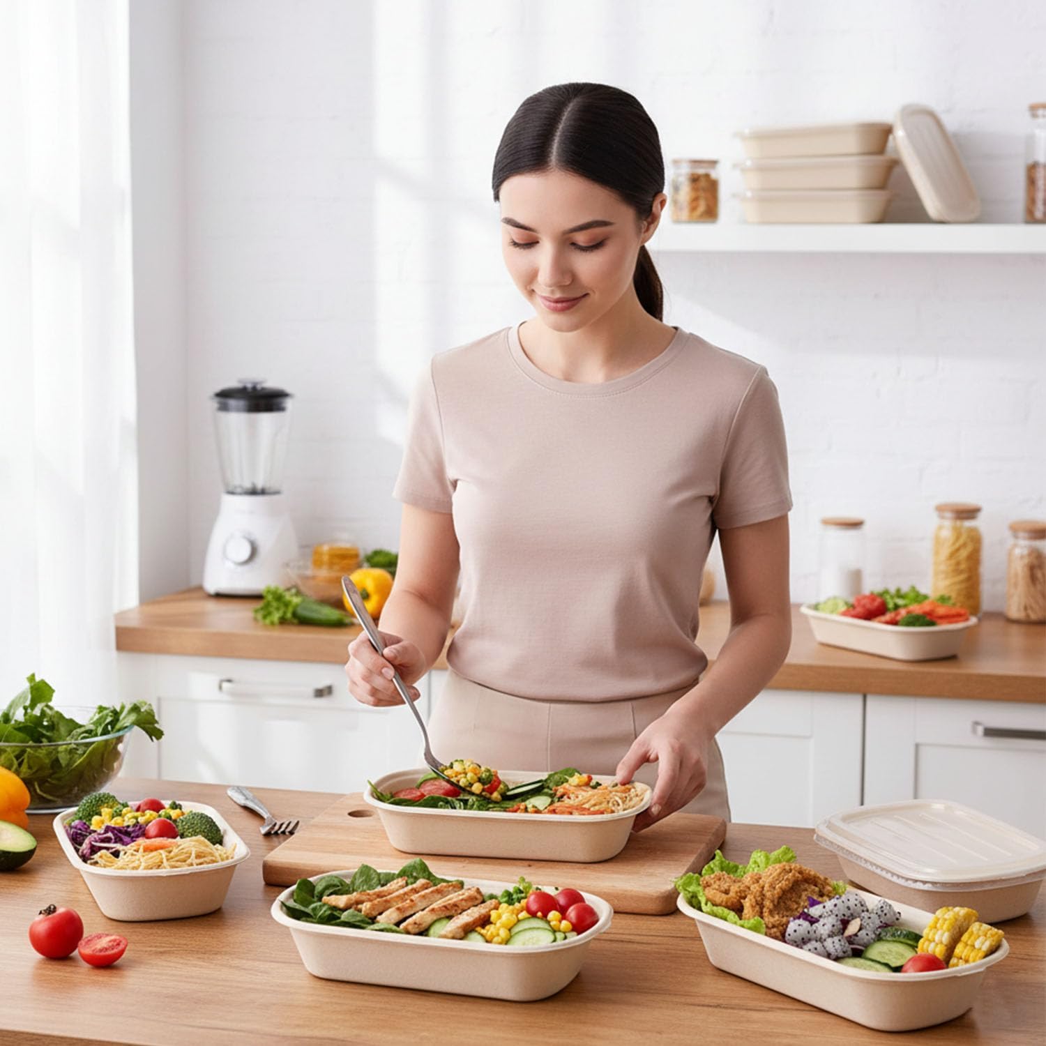 24oz Disposable Meal Paper Food Containers with Lids and Forks, 50 Pack Sugarcane Fiber Paper Bowls, Microwaveable and Freezable,Take Out Food Containers for Salad, Burrito & Pasta, Natural - Image 7