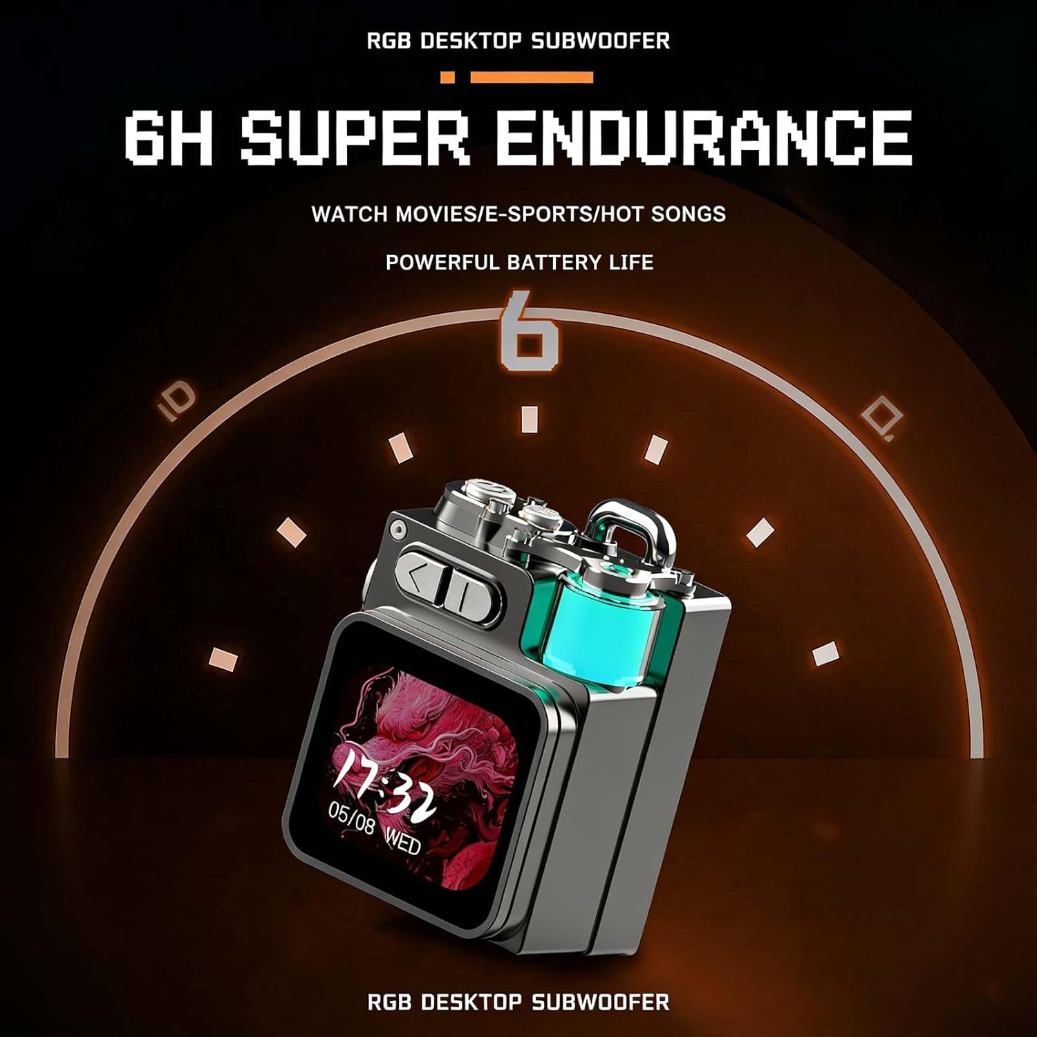 Smart Speakers - Wireless Bluetooth Speaker Mini, 2-Inch Screen RGB Subwoofer, Portable Small Bluetooth Speaker with Screen, Weather, Calendar for Home/Outdoor/Travel/Beach/Camping/Hiking (Black)