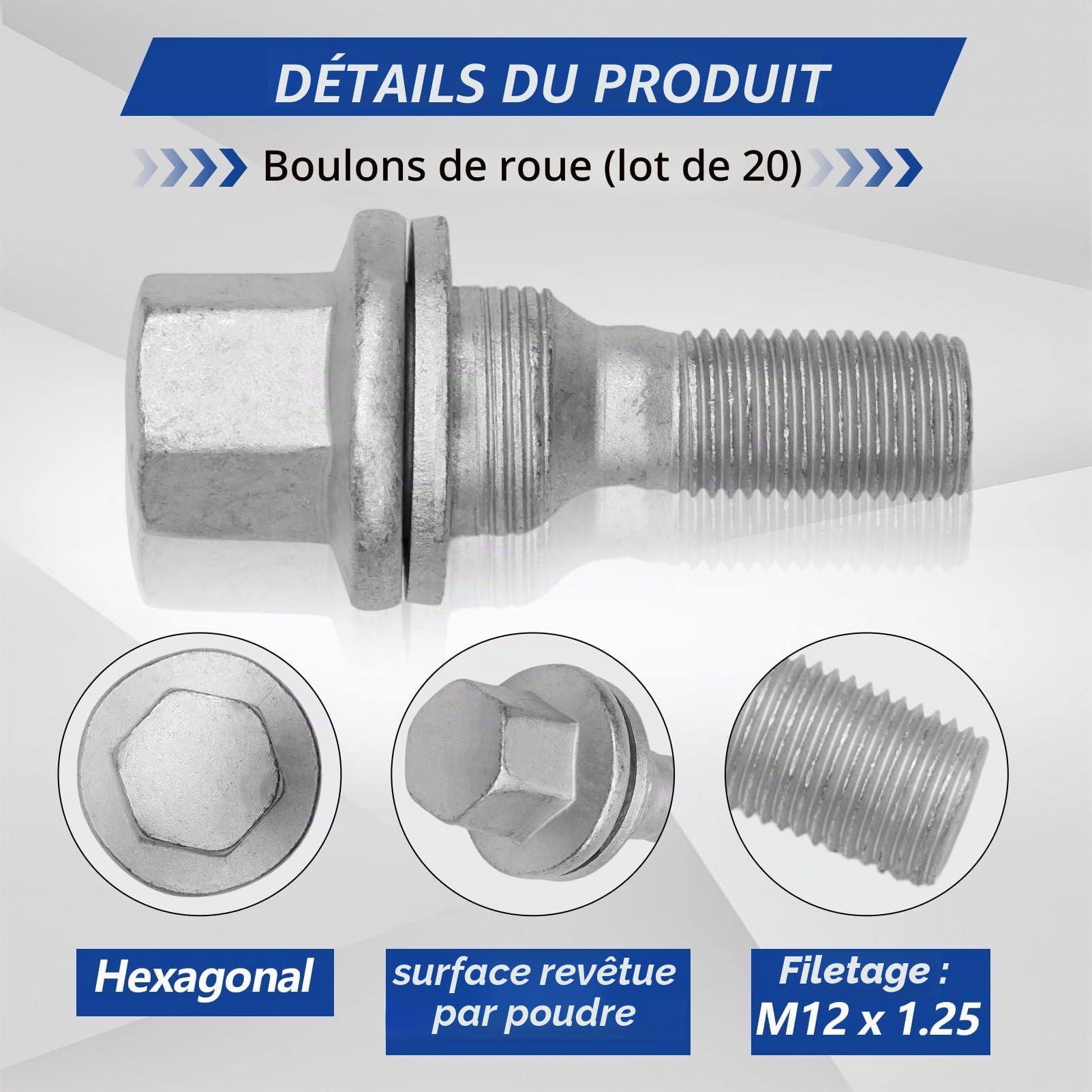 20pcs M12 X 1,25 Boulon Roue Pour Berlingo Picasso 206 207 C3 308