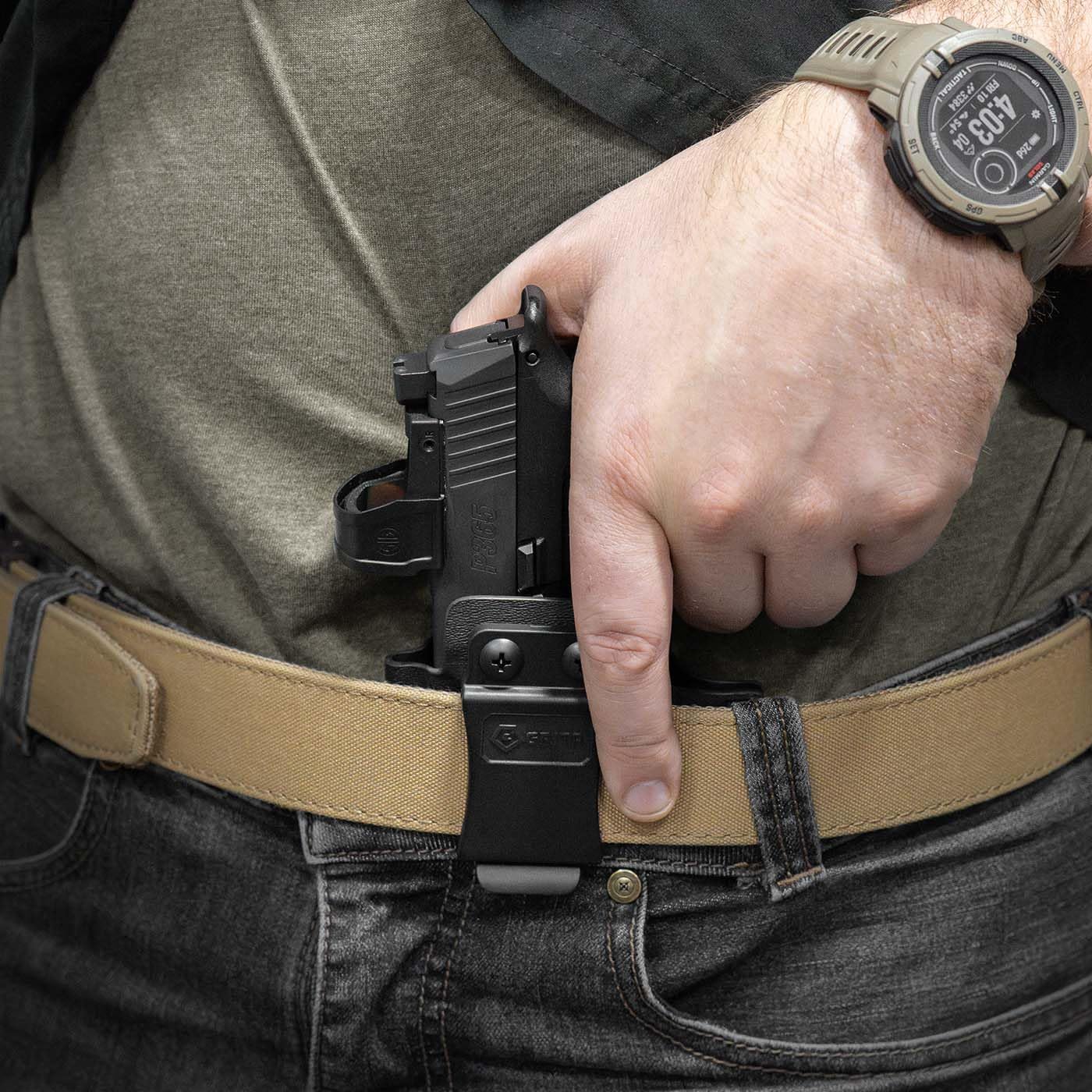 GRITR IWB Kydex Right/Left Hand Pistol Holster Fits Sig Sauer P365-XMACRO w/Surefire XSC-B - Optic Cut, Open Bottom, Concealment Claw, 1.5" Belt Clip, Adjustable Retention & Cant