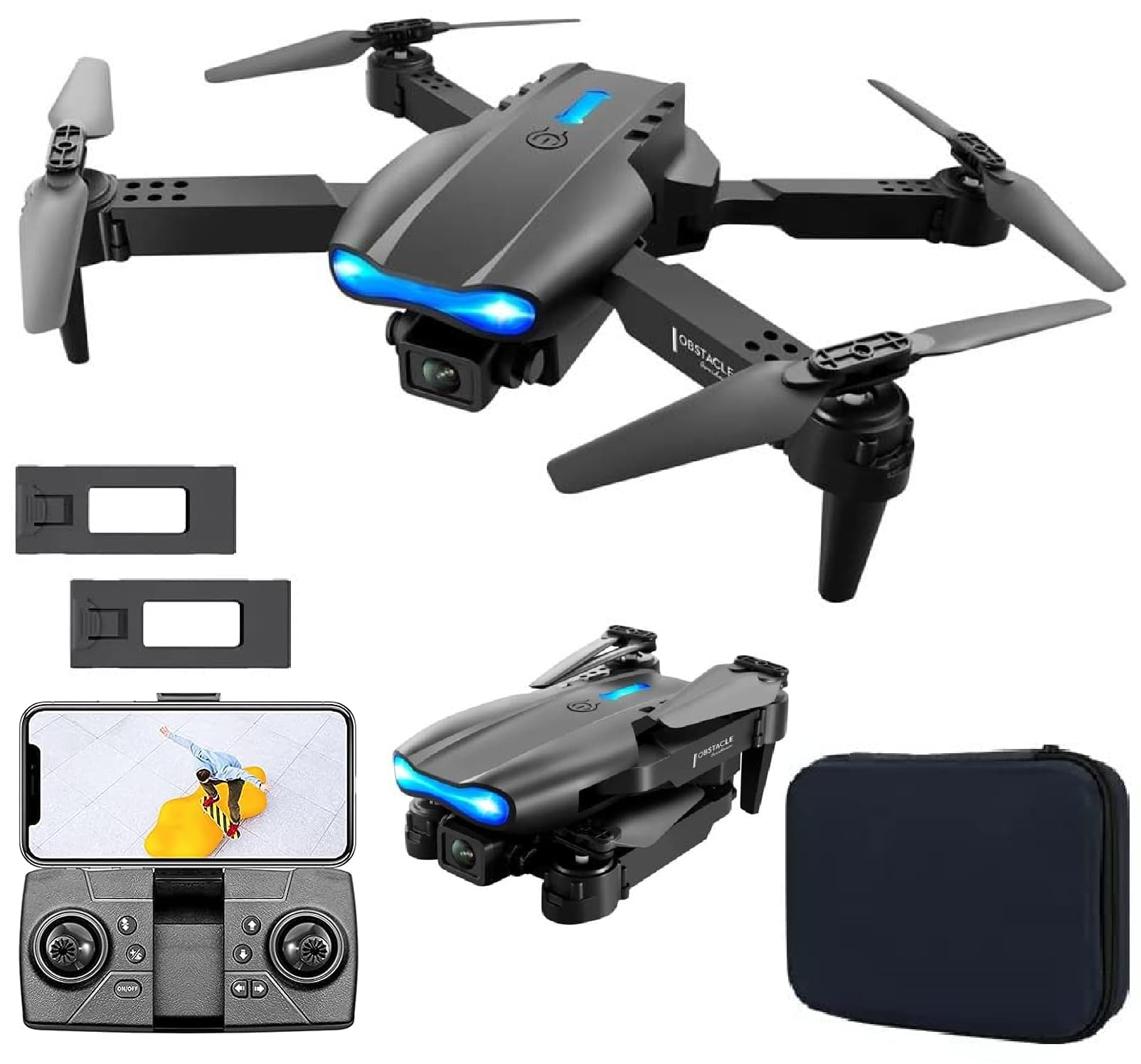 SUPER TOYFoldable Remote Control Drone with Dual Camera HD Wide Angle Lens Optical Flow Positioning with 1600Mah Dual Battery WiFi FPV 4-Axis with Flash Lights