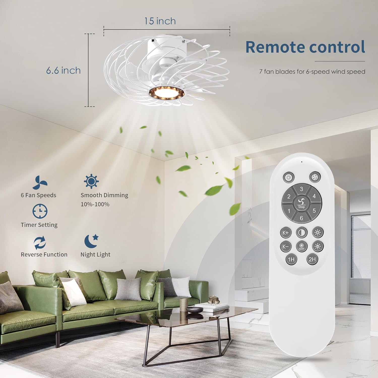 REDSTAR Ceiling Fans with Lights, White Flush Mount Enclosd Caged Ceiling Fan with Light for Bedroom, Laundry Room, Cloakroom, Cabinet Room, Debris Room, Foyer, Corridor