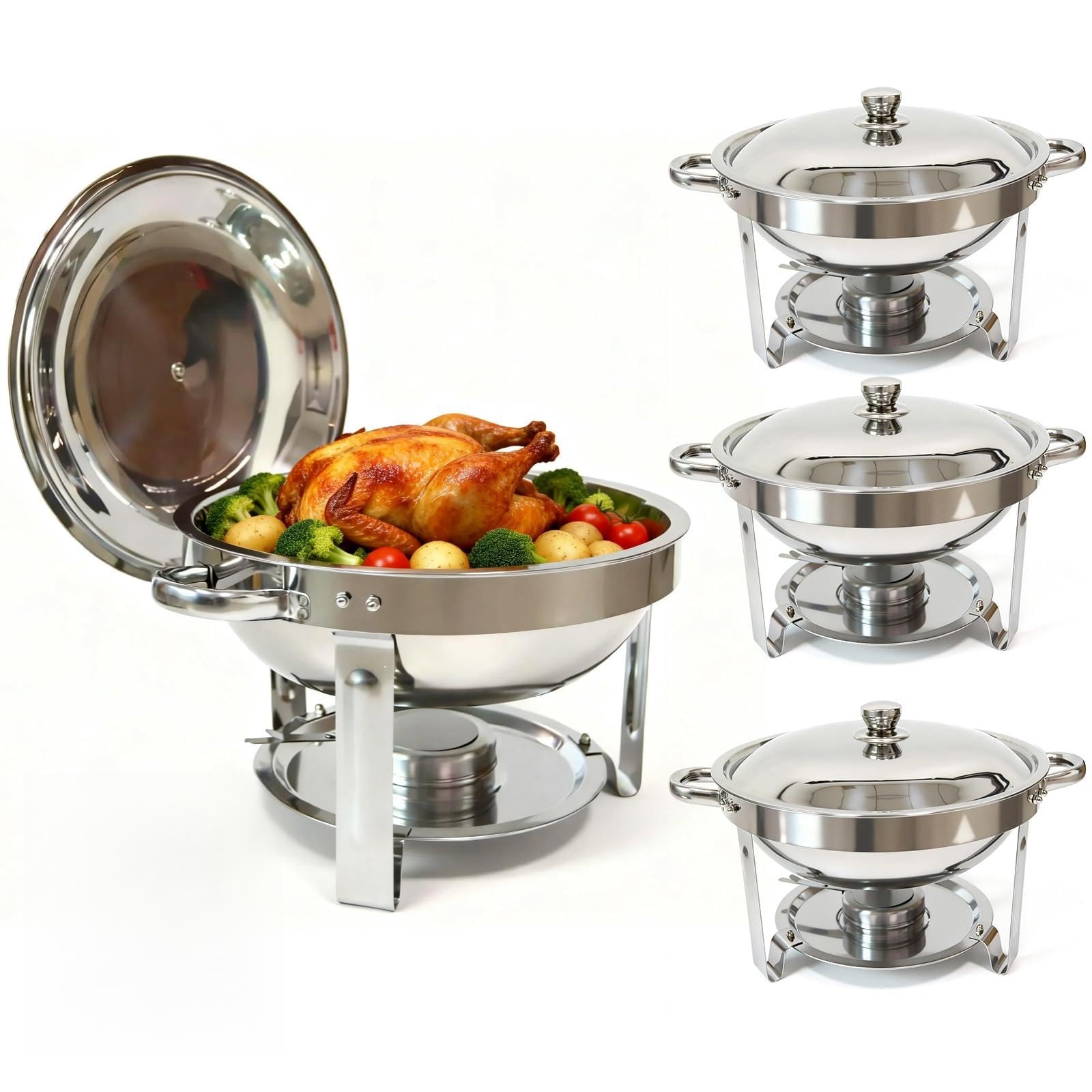 Photo 1 of SELLING FOR PARTS ONLY ................................4-Pack Chafing Dishes for Buffet?6QT 304 Stainless Steel Round Chafing Dish Buffet Set - Complete Food Warmers with Lids, Water Pans, Fuel Can Holders for Catering & Wedding Receptions?Silver