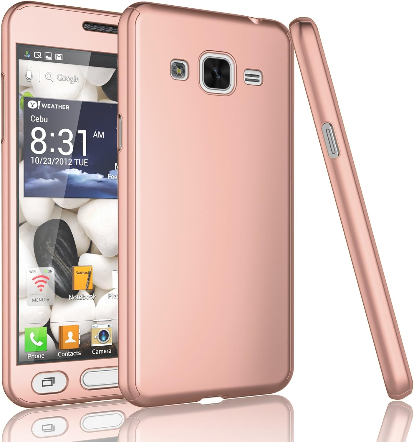 Tekcoo for Galaxy Sky / J3 / J3 V/Sol Case, [T360 HY] Full Body Coverage Protection Hard Cover Shell&Tempered Glass Screen Protector for Samsung Galaxy Amp Prim/Express Prim [Rose Gold]