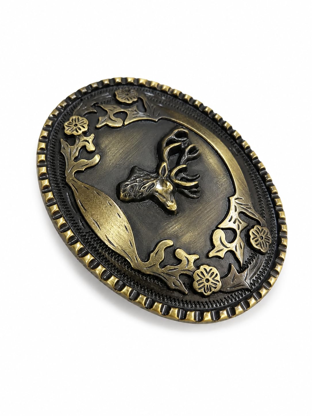 Vintage Deer Head Belt Buckle for Men & Women | Antique Gold & Black Finish | Zinc Alloy Western Cowboy Style Belt Buckle | Oval Decorative Buckle 40mm-image-40
