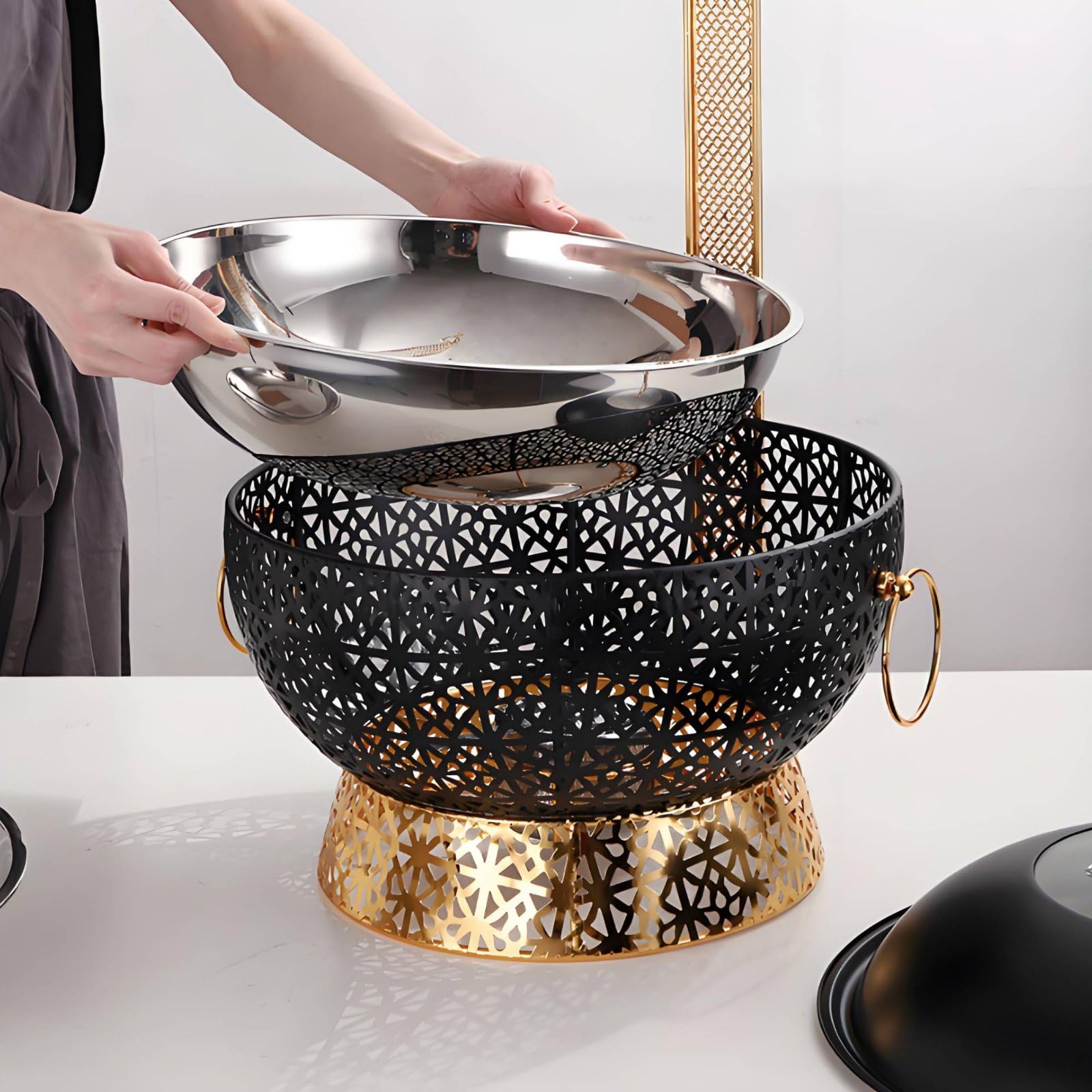 kowaku Calentador de Acero Inoxidable Chafing Dish Buffet Servidor Bandeja Mantiene Servicio Caliente con Tapa Elevada Diseño Sólido en Acero 201 Adecuado