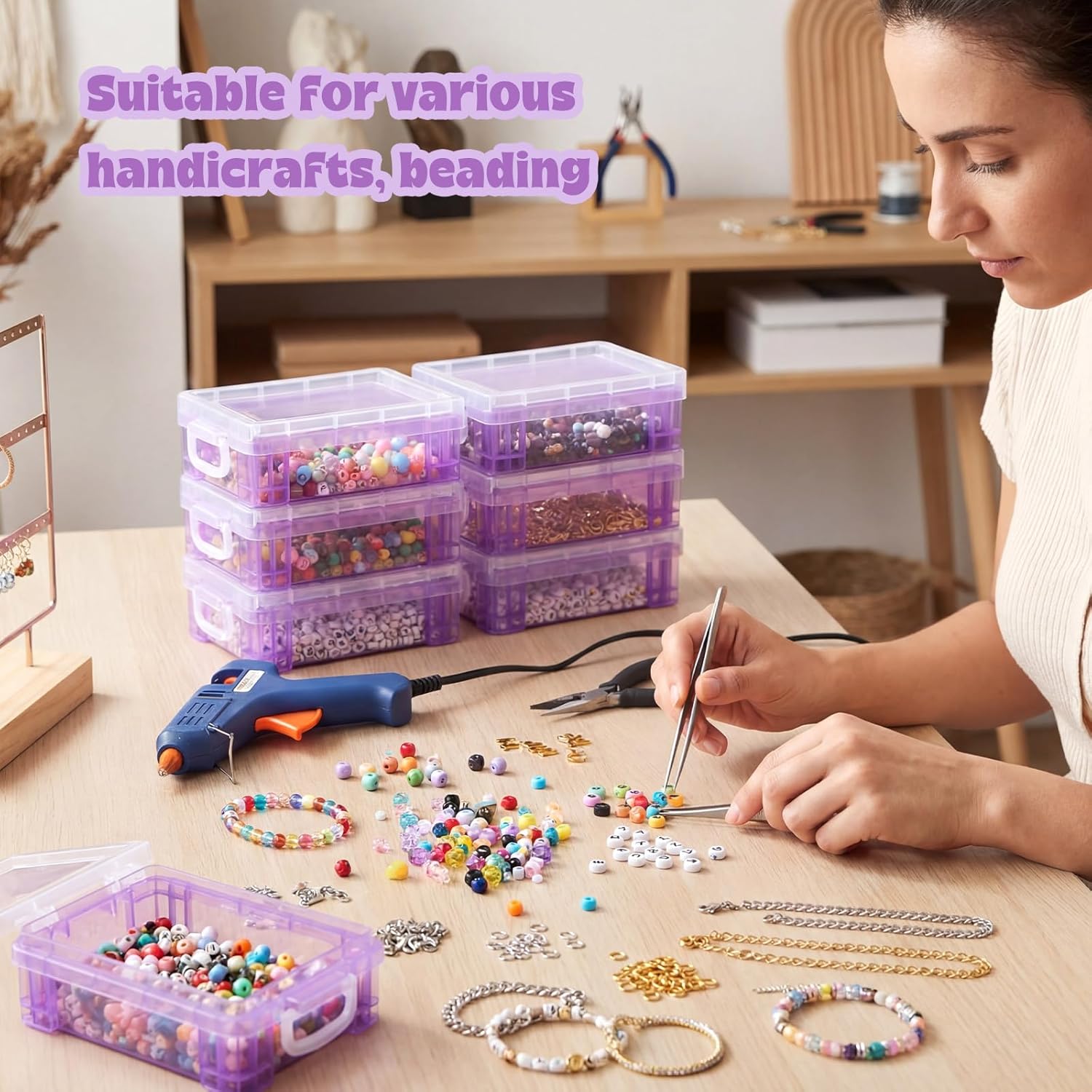 Suzile 40 Pcs Plastic Crayon Boxes Holds 24 Crayon with Snap Lid Storage Container Clear Stackable Case for School Office Classroom Supplies Pen Pencil Craft(Purple)