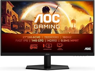 AOC 27G42E Monitor Gaming 27" FHD, 180 Hz, Fast IPS, 1 ms GtG, HDR10, Adaptive Sync., G-Sync Compat., Blue Light (1920x1080, 1x HDMI 2.0, 1x DP 1.4) Negro
