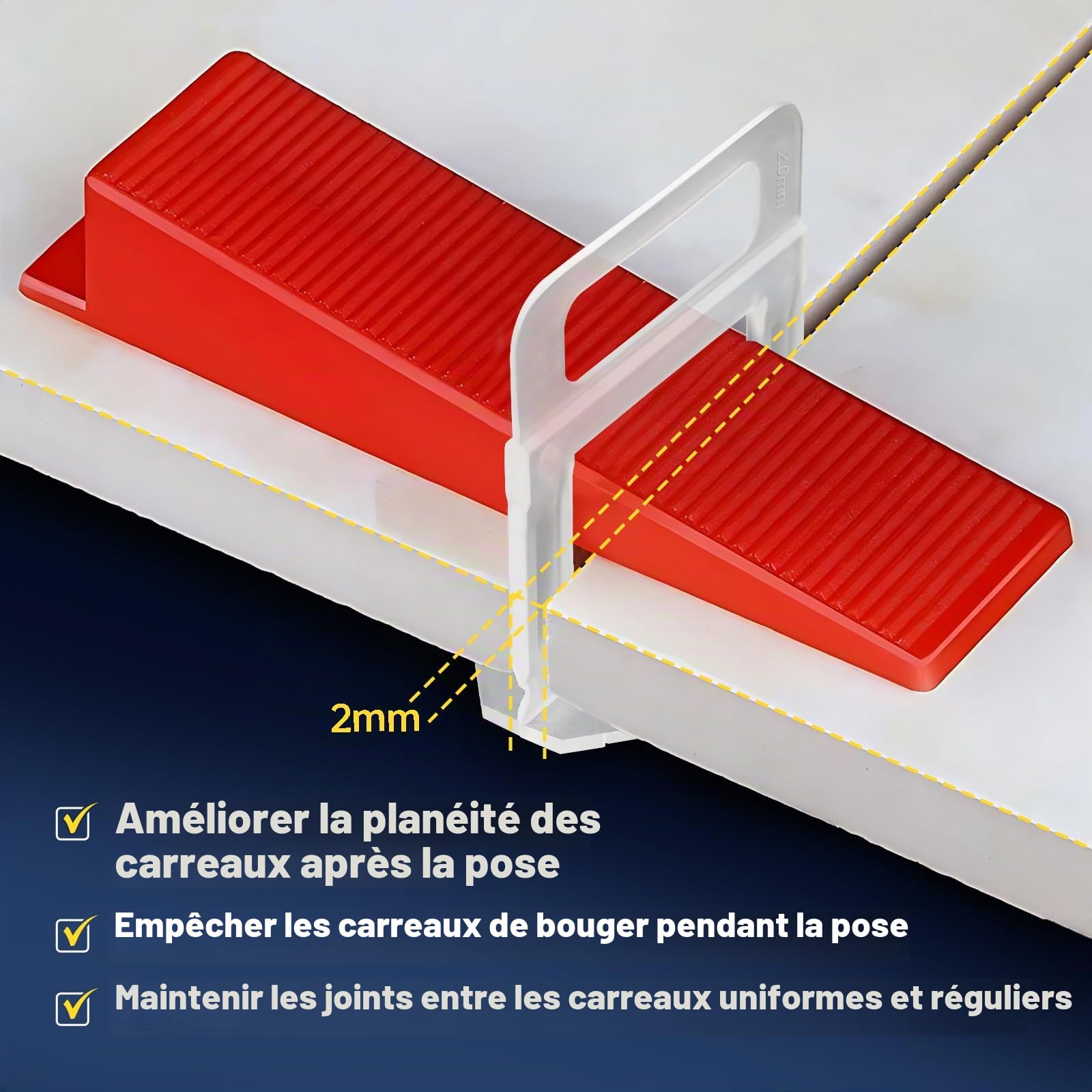 1000 Pièces Croisillon Autonivelant 2mm Joint Carrelage, kit Système de Nivellement de Carrelage Croisillon Carrelage Autonivelant, Languettes de Nivellement pour Pose de Carreaux de Sol Mur
