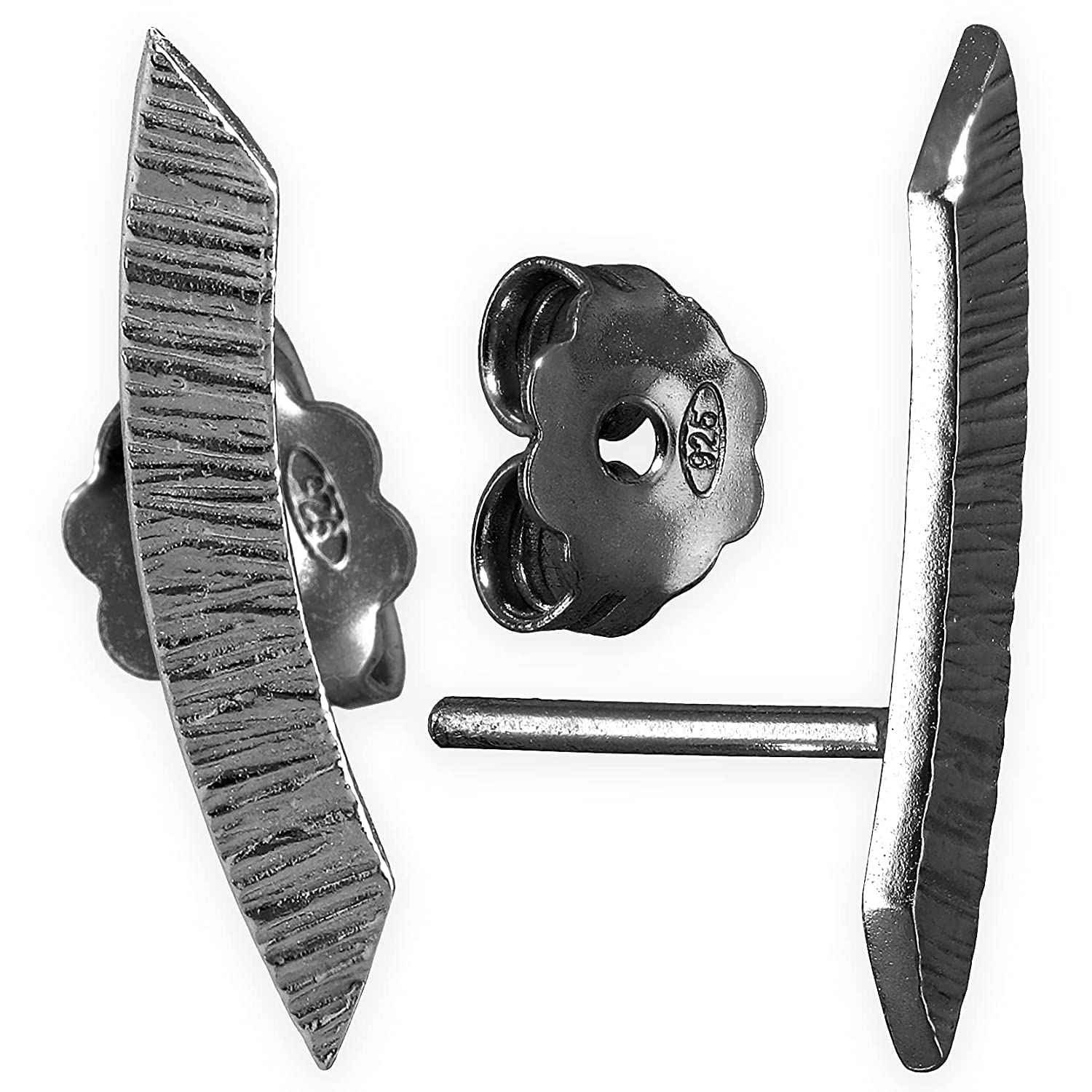 Herren Anthrazit Ohrstecker Ohrringe aus 925 Sterlingsilber - Schwarze Gehämmerte Stäbe - Nickelfrei & Hypoallergen - Handmade by Emmanuela
