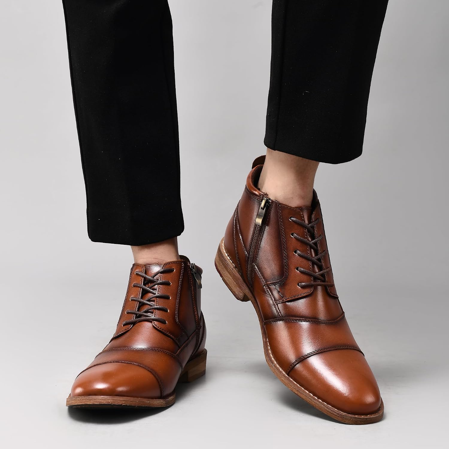 Arkbird Men's Dress Boots, Genuine Leather Ankle Boot with Side Zipper Casual Business Formal Boots for Men