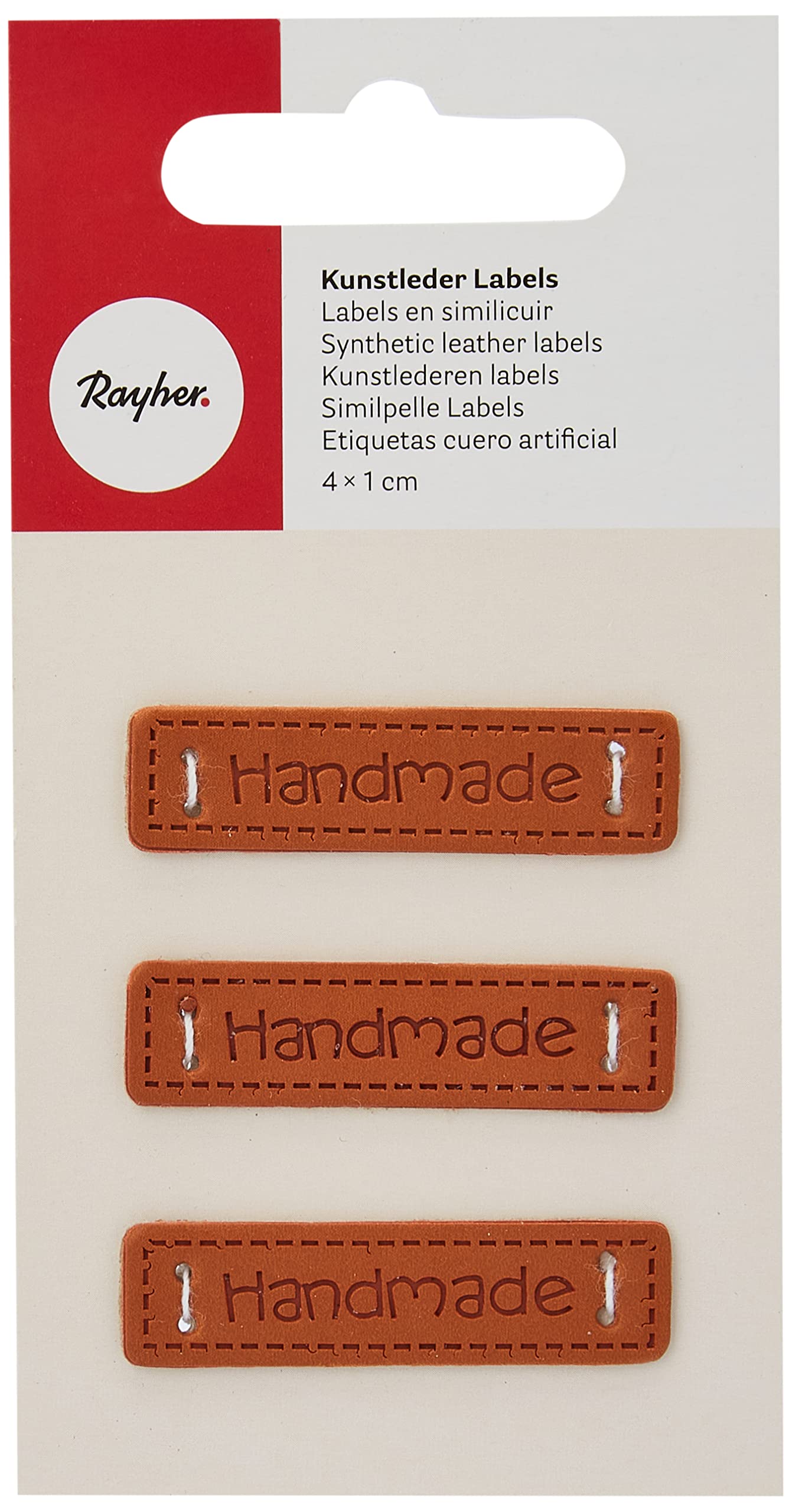 Rayher Lot De 3 Labels En Simili Cuir Handmade, Etiquette à Coudre Fait Main 4x1cm
