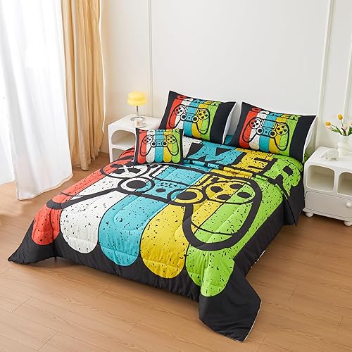 Miniatura 3 de Juego de edredón de 6 piezas para videojugadores de temática negra, para niños, adolescentes y adultos, con edredón, sábana encimera, sábana bajera,