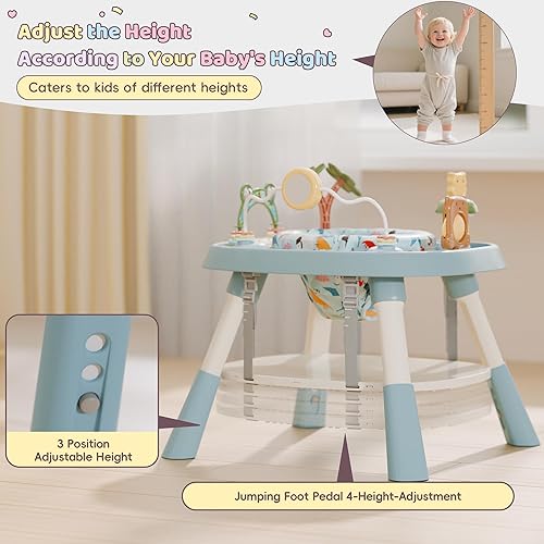 Miniatura 6 de Centro de actividades para bebés, centro de actividades para bebés con música, luces, 5 juguetes para bebés, puentes y gorilas, asiento giratorio de