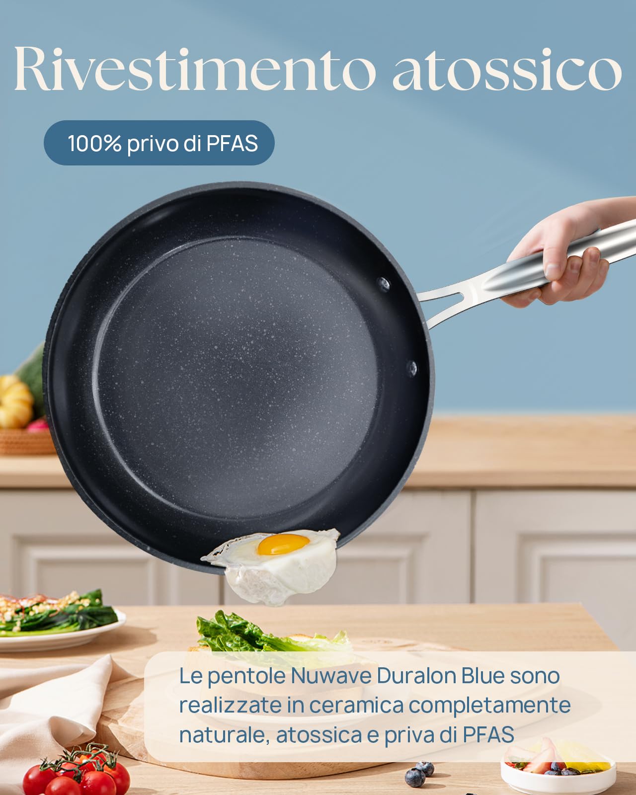 Nuwave Padella da 20 cm in Ceramica Antiaderente Duralon Blue in Blu Accogliente, Priva di PFAS, Compatibile con Induzione e Forno, Lavabile in Lavastoviglie, Manici Freschi e Resistente ai Graffi