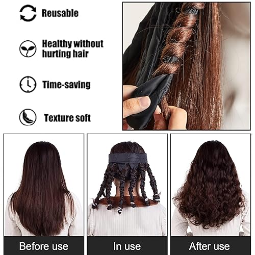 Miniatura 5 de YIXIPAZH Diadema rizadora de pelo sin calor, rizadores de pelo sin calor, rizadores ajustables durante la noche, portátil, reutilizable, 1 unidad