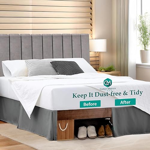 Miniatura 4 de Cotton Metrics Linen Falda de cama de algodón egipcio 100% de calidad hotelera de 800 hilos, longitud de caída de 16 pulgadas, tamaño King, color