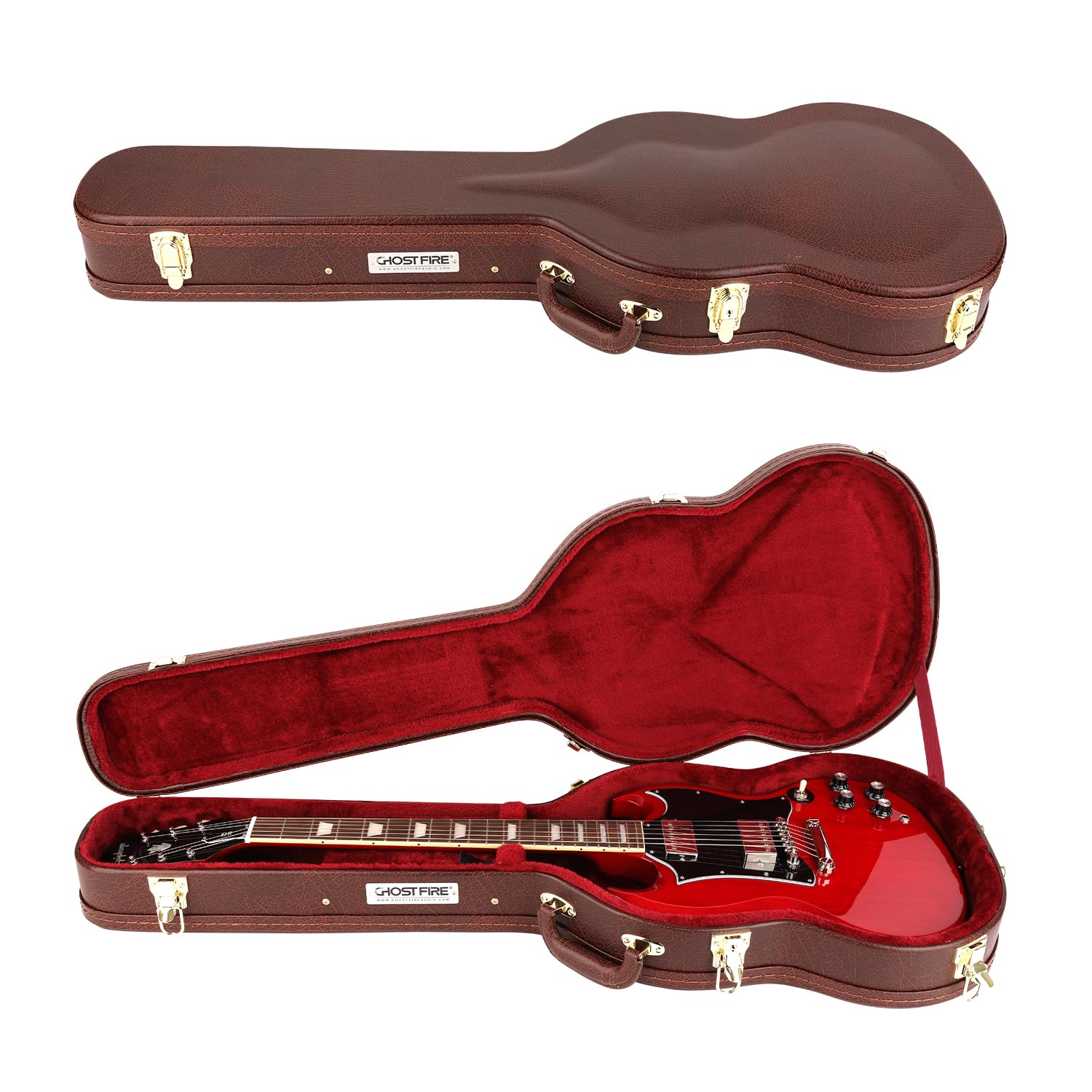GHOSTFIRE Electric Guitar Standard 39-Inch Hard Case for SG, V-SG Brown