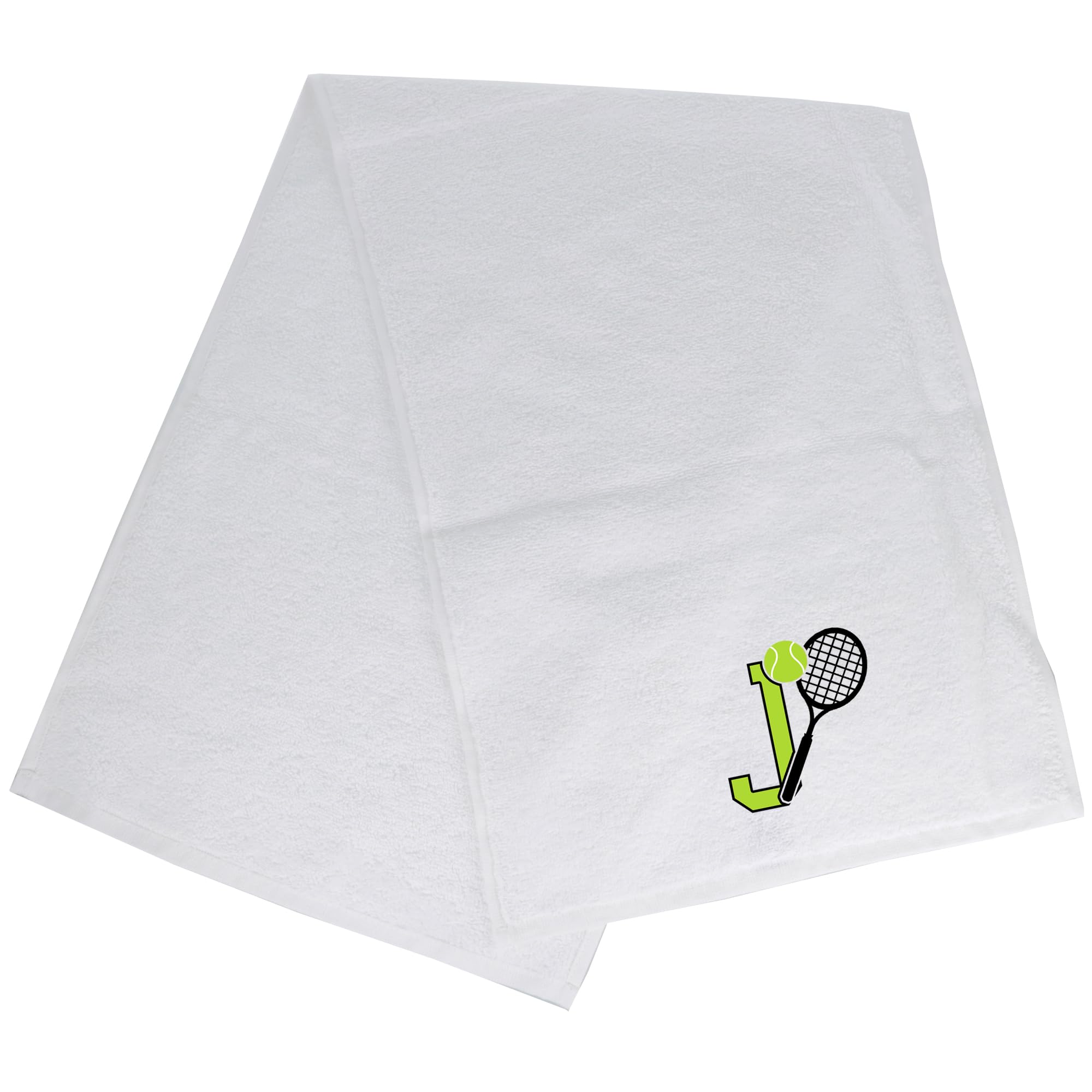 Always Looking Good Tennis Towel with Monogrammed Embroidery Initial Gift for Men & Women, Training Accessory Gift, Gym Towel Present for Tennis Players Birthday, Retirement, Christmas - White, J
