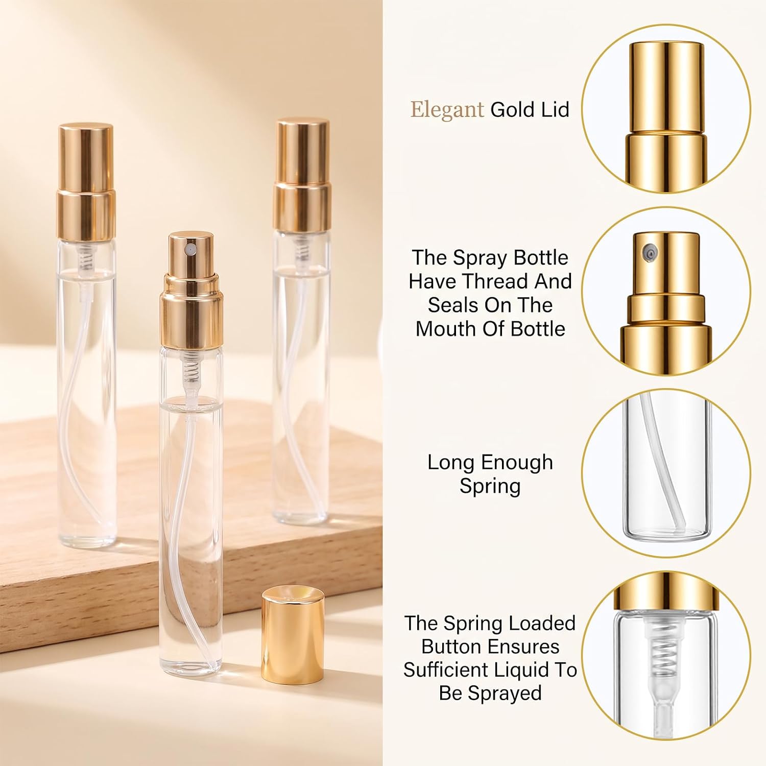 50PCS Mini Spray Bottles Glass Glass Empty Perfume Travel Refillable 10ml