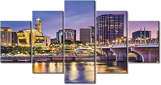 5 Piece Wall Art Hartford Downtown Night Landscape Wall Pictures for Liv...