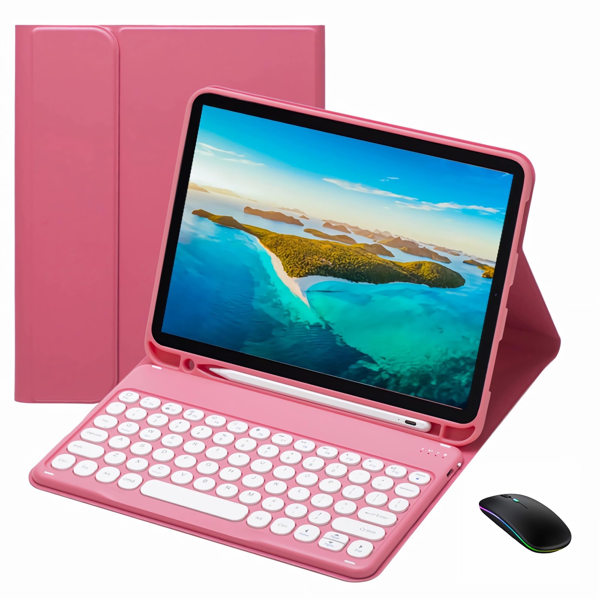 Clavier iPad Air 6 13 2024 coque détachable tactile noire et rouge avec souris
