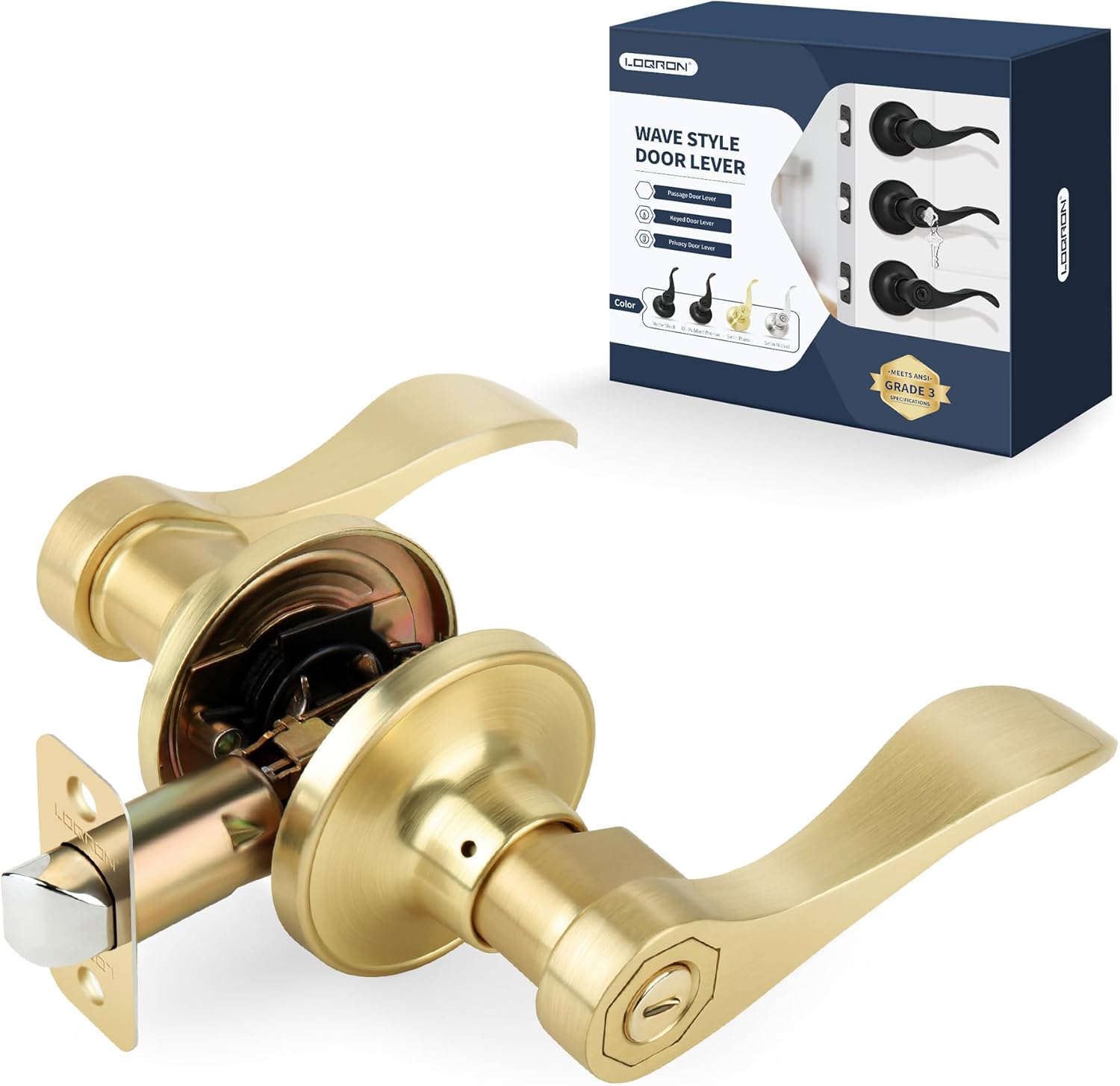 Incomplete Wave Style Door Lever, Brushed Gold Privacy Door Handle, Keyless Gold Interior Lever Reversible for Left/Right Handed for Bedroom, Bathroom, Living Room with Satin Brass Finish, 1 Pack 1 Pack Privacy Satin Brass