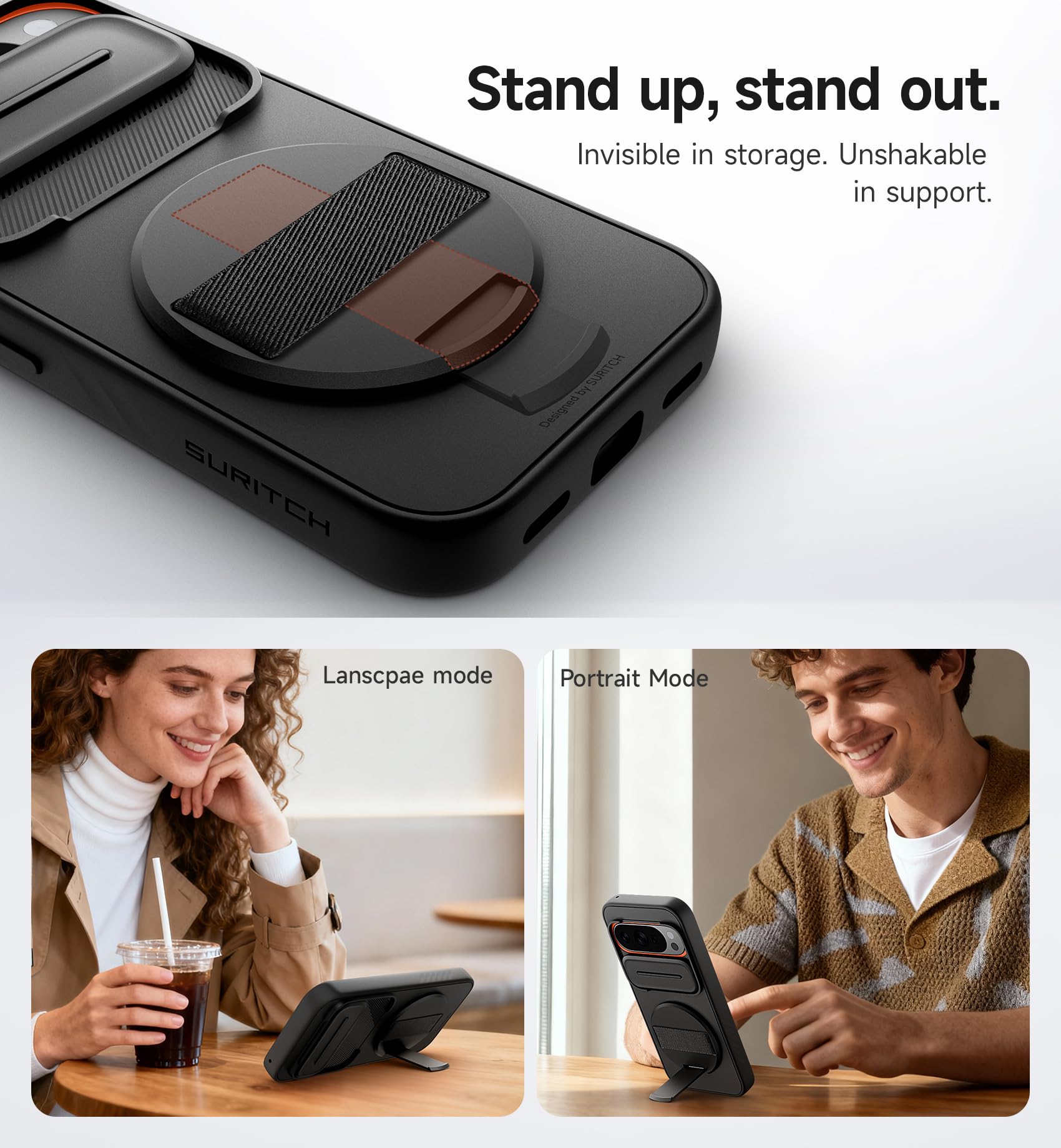 SURITCH Hülle Kompatibel mit Google Pixel 10 Pro XL Handyhülle mit 360° Drehbarer Handschlaufe Telefongriffhalter & Ständer & Kamera Abdeckung Robuste Stoßfeste Schutzhülle - Schwarz