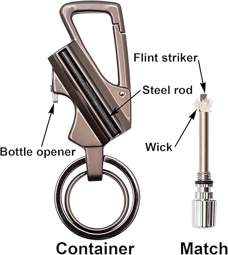 Miniatura 8 de SURVIVE Llavero de metal para abridor de botellas permanente, encendedor reutilizable de supervivencia, kit de palo de golpeador impermeable de
