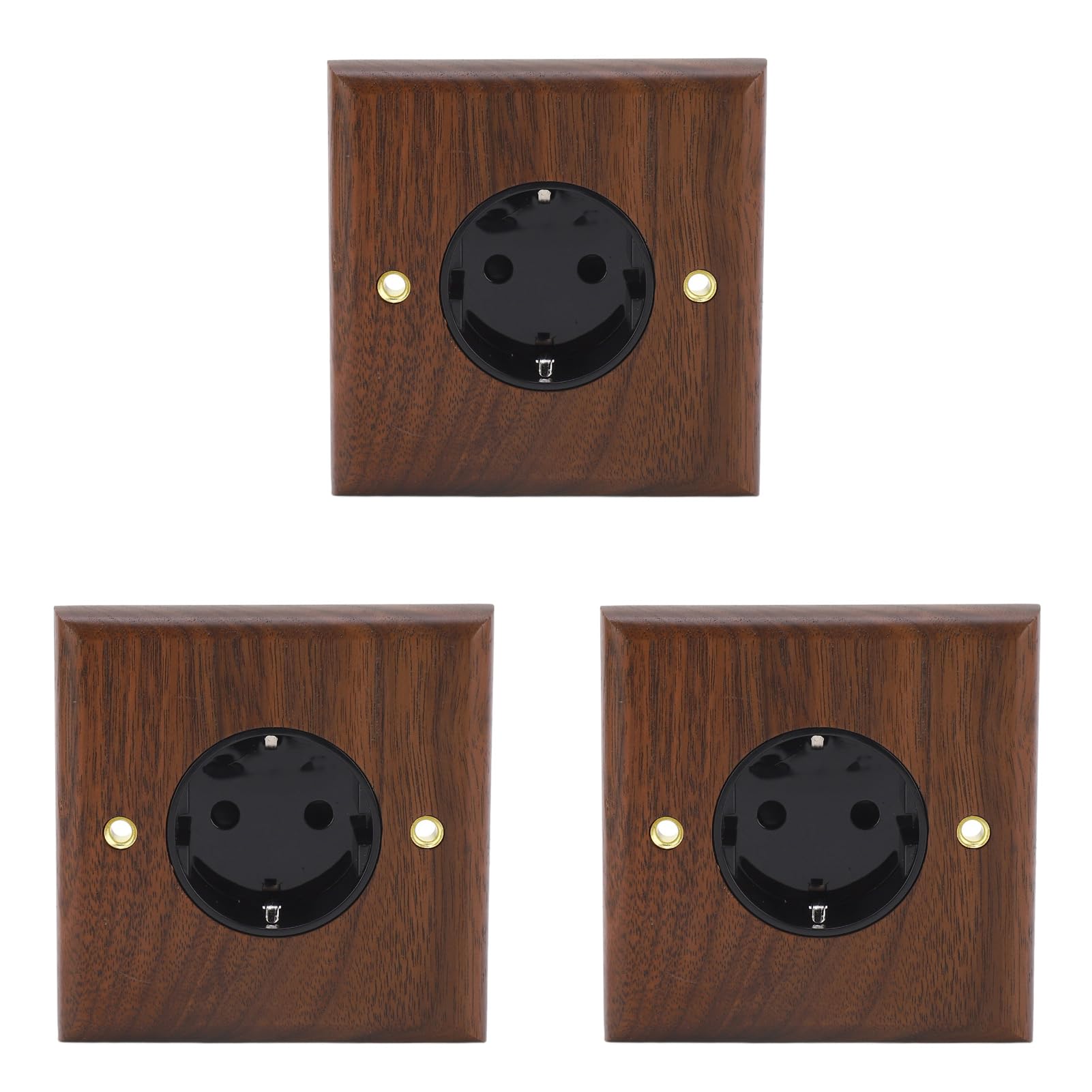 3 Stück elektrische schwarze Retro Wandsteckdose aus schwarzem Walnussholz EU Standard 16 A 250 V mit Lichtschalter für elektronische Geräte