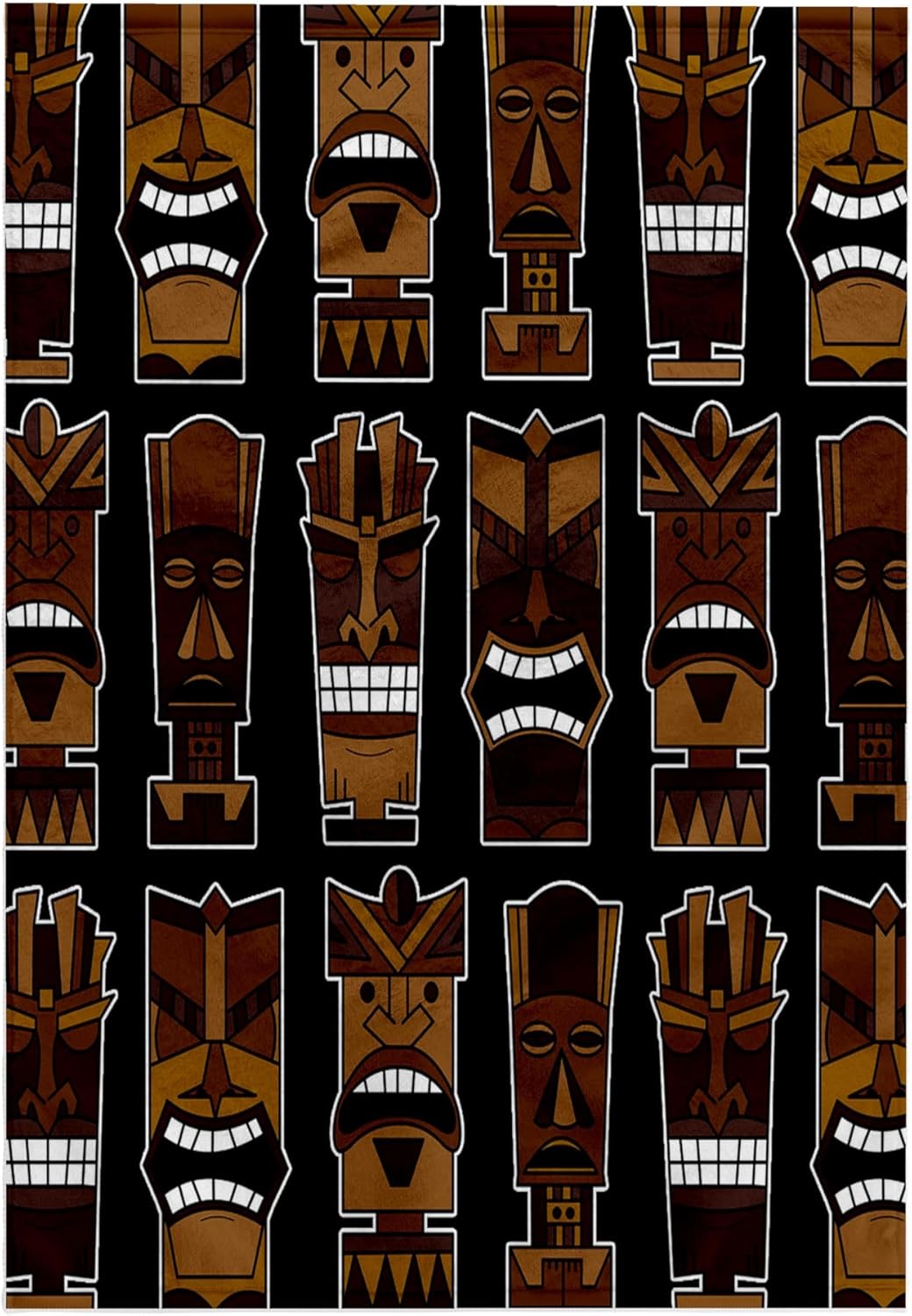3dRose Cute Tiki Mask Print Large - Brown on Black 22x30 Bath Hand Pool Towel