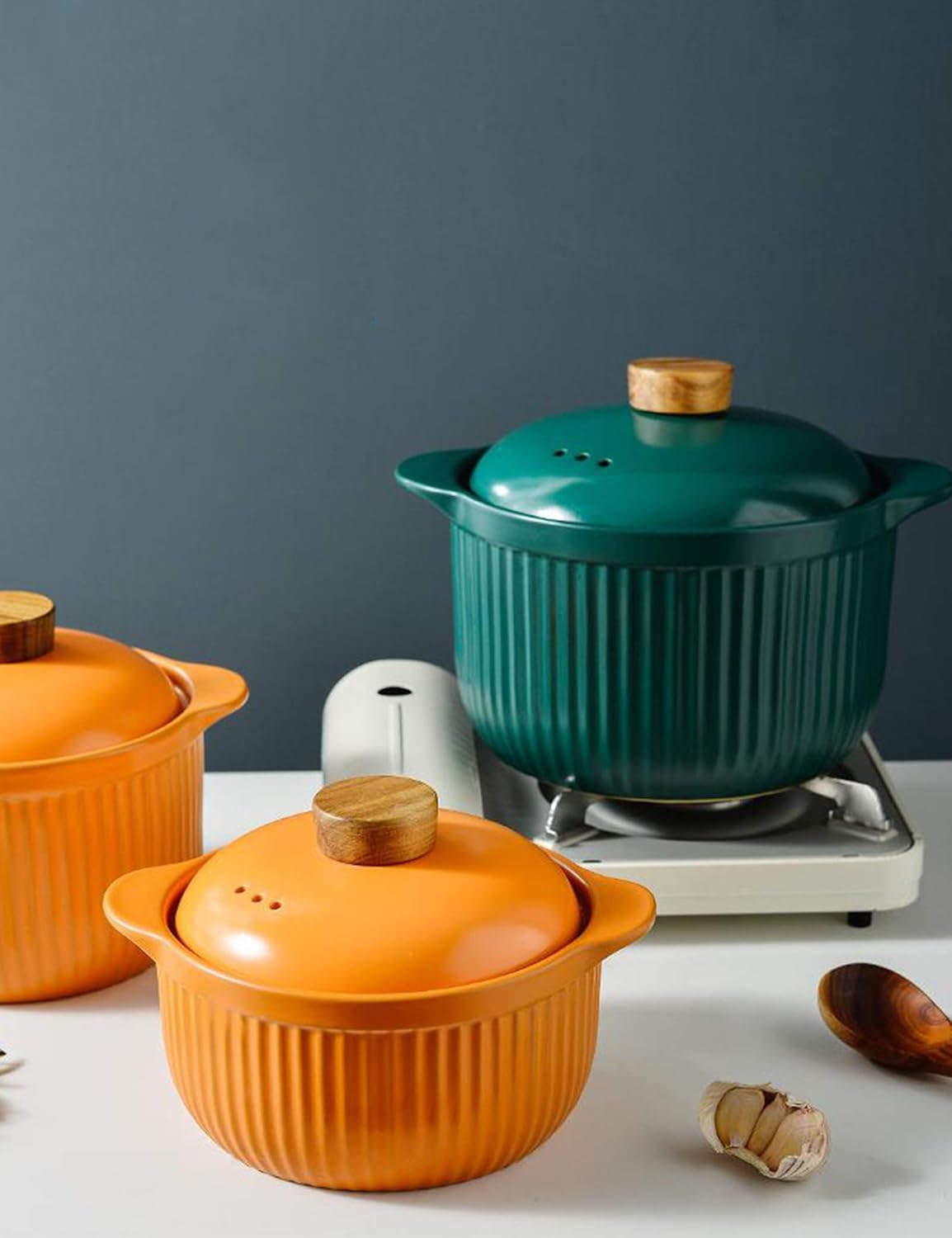 Soup pot slow cooker soup pot high temperature resistant multifunctional casserole household soup pot with lid 2 colors optional(Orange,3.6L)