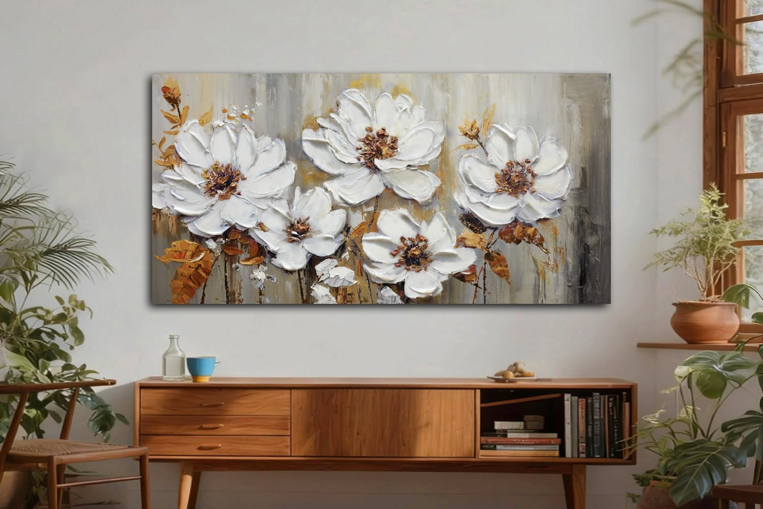 Amazon.co.jp: Acocifi ウォールアート 花 抽象 キャンバス 絵画 白い