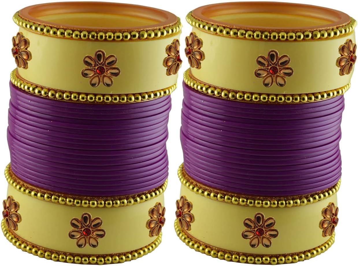 Vidhya KanganLatest Traditional Stone Stud Acrylic Purple cream Bangle-(banx28215) For Women And Girls