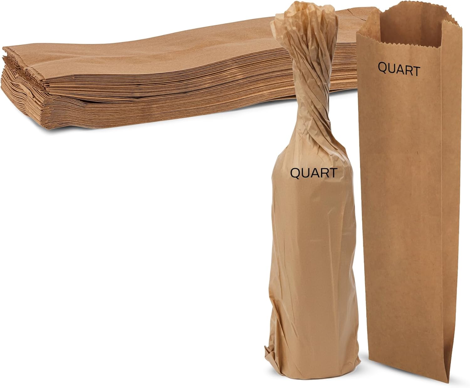 MT Products Brown Quart Wine Paper Bags 4.5" x 2.5" x 16" - Disposable Paper Gift Bags - Pack of 100