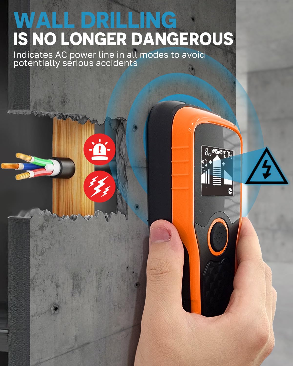 2026 Upgraded Smart Automatic Stud Finder, 5-in-1 Electronic Stud Detector Wall Scanner with LCD Display & Audio Alarm, Stud Sensor Beam Center Finding for Wood Wire Metal Stud Cable Joist Detection — view 3
