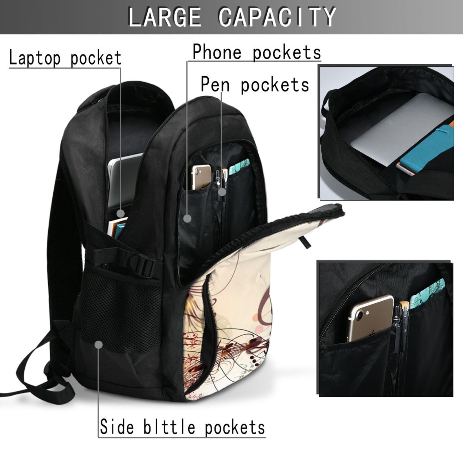 InOmak Musiknoten, Reiserucksack, Freizeitrucksack, Schulrucksack, Laptop-Rucksack für Damen und Herren