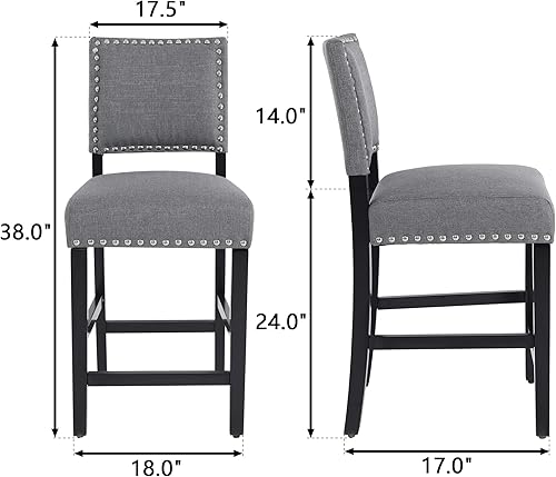 Miniatura 2 de DAGONHIL Juego de 2 taburetes de bar de 24 pulgadas, taburetes de altura de mostrador, taburetes de bar tapizados de tela con respaldo y patas de