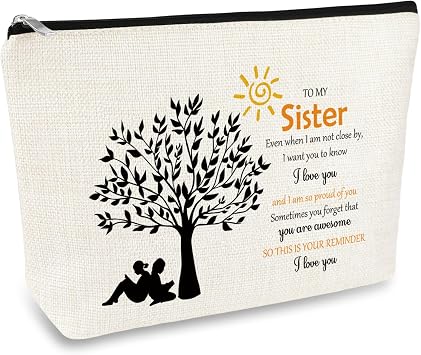 Sister Gifts from Sister Makeup Bag Inspirational Gifts for Sister Birthday Graduation Mothers Day Wedding Gifts Zipper Cosmetic Bag Adult Sisters Appreciation Gifts Travel Toiletry Bag Pouch