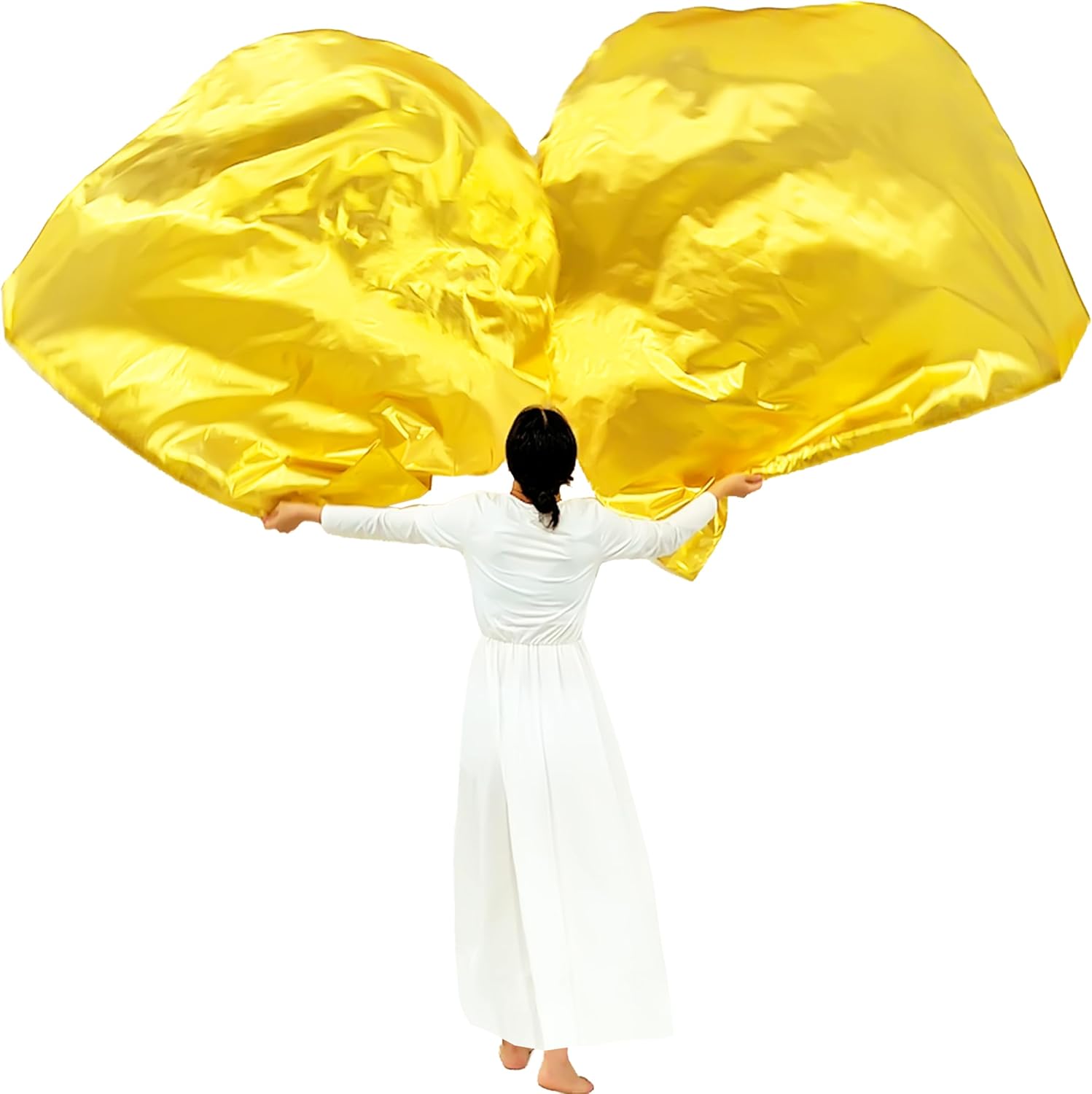 Wuchieal 55" Set of 2 pieces Praise Dance Worship Flags with Flexible Rods Semicircle Worship Angel Wing Flag for Dance Church Metallic Gold