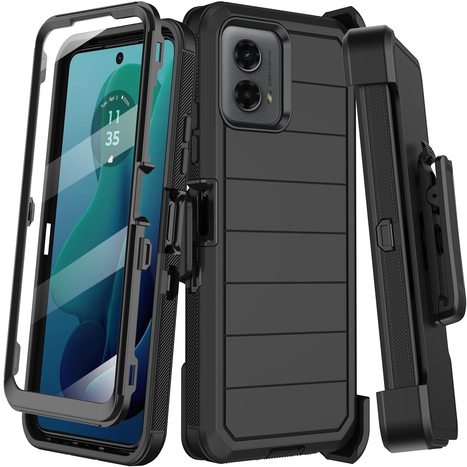 KECAI for Motorola Moto G 5G 2024 Case with Built-in Screen Protector,Belt Clip Holster,Heavy Duty Shockproof Drop Protection Military Grade Rugged