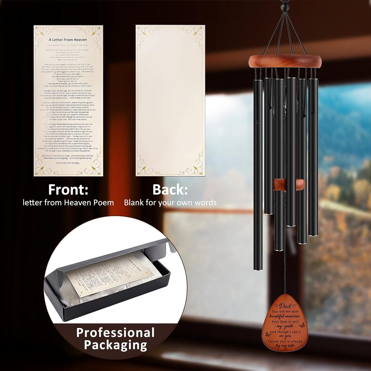 Memorial Gifts for Loss of Dad,Memorial Wind Chimes 25'', Bereavement Gifts for Loss of Father, Home Decor Outdoor Garden, Soothing Melodic Tones with Mute Option - Image 3