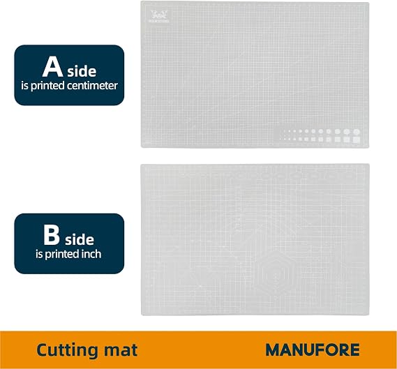 MANUFORE Gray Cutting Mat A3, A4, A5 Set with Centimeter and Inch Scale Self Healing Craft Cutting Board with 3mm 5-ply Thickness for Using Rotary Cutter, Craft Knife, Paper Knife
