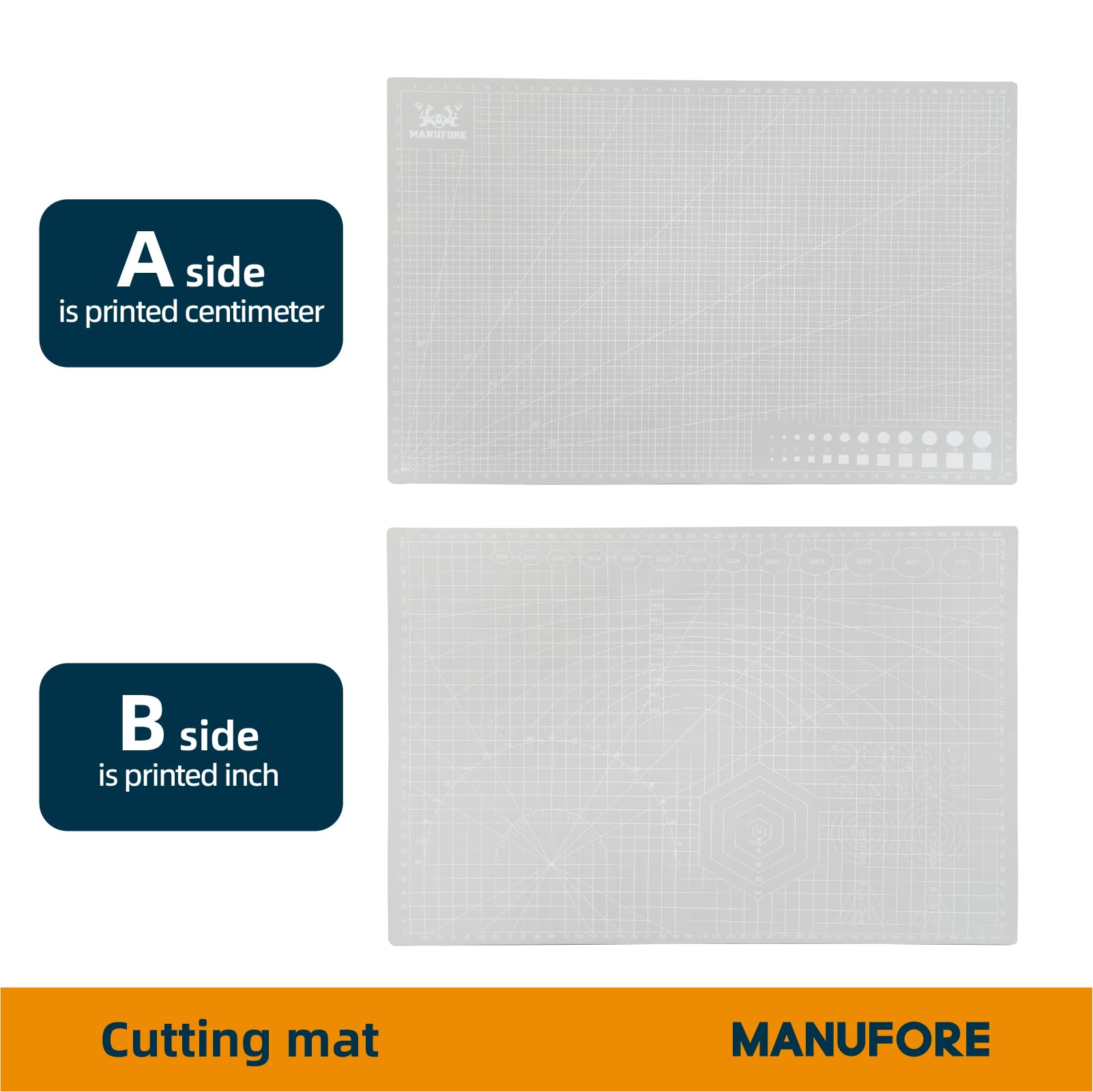 MANUFORE Lot de tapis de découpe gris A3, A4, A5 avec échelle en centimètres et en pouces, planche à découper auto-cicatrisante avec 5 épaisseurs de 3 mm pour l'utilisation d'un cutter rotatif, d'un