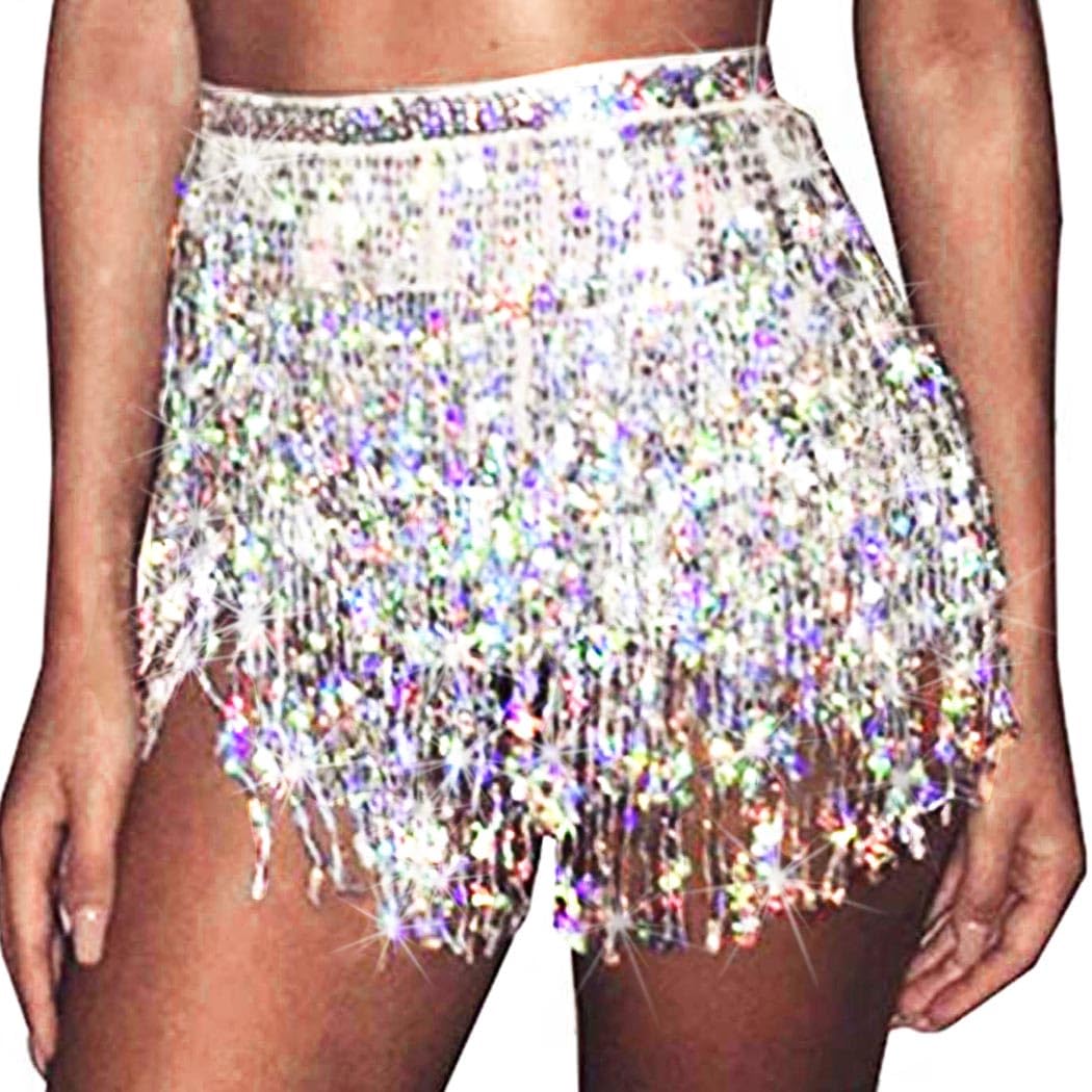 GRAEEN Sequin Tassel Belly Dance Skirt Fringe Hip Scarf Skirts for Women
