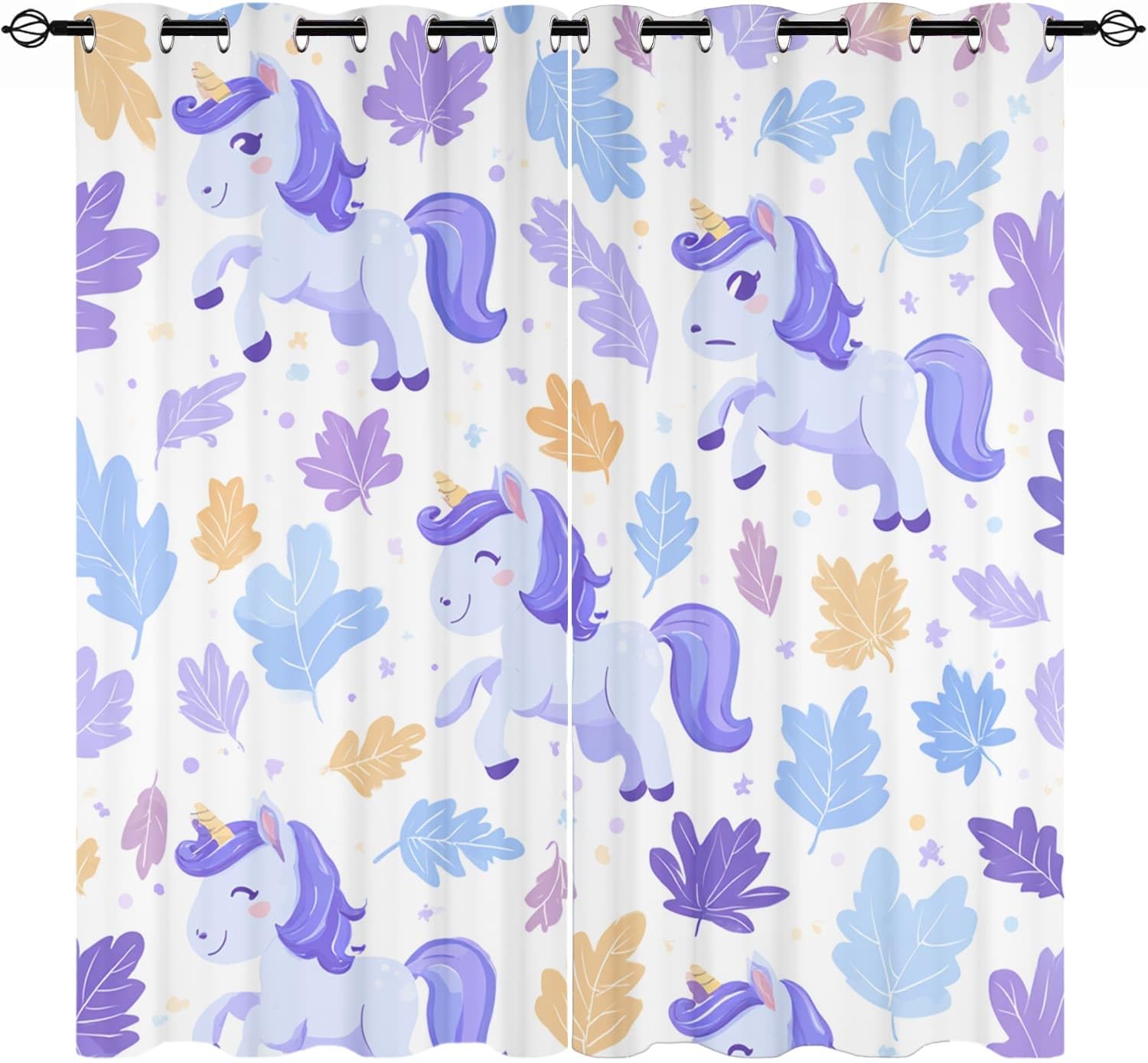 Générique Thermiques Isolants Anti-Fondu Rideaux À Oeillets,117 x229 cm (LxH) Licornessin Animé Mignonne Lot de 2 Occultants Rideaux,Draperies Opaquerideau Blanc pour Salon Chambre d'enfant