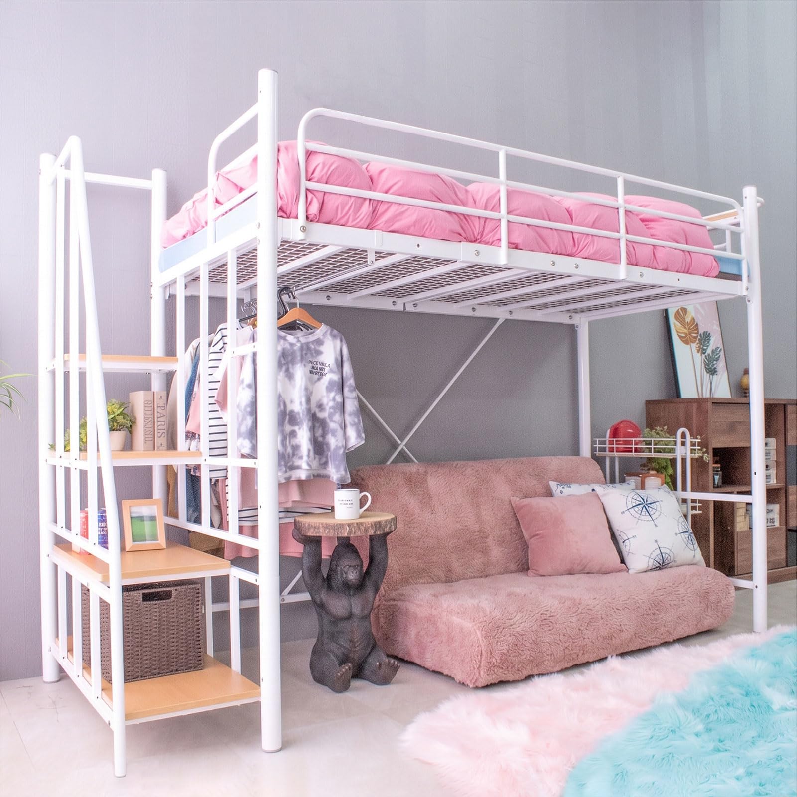 Amazon｜ロフトベッド 階段 付き セミダブル ベッド フレームのみ