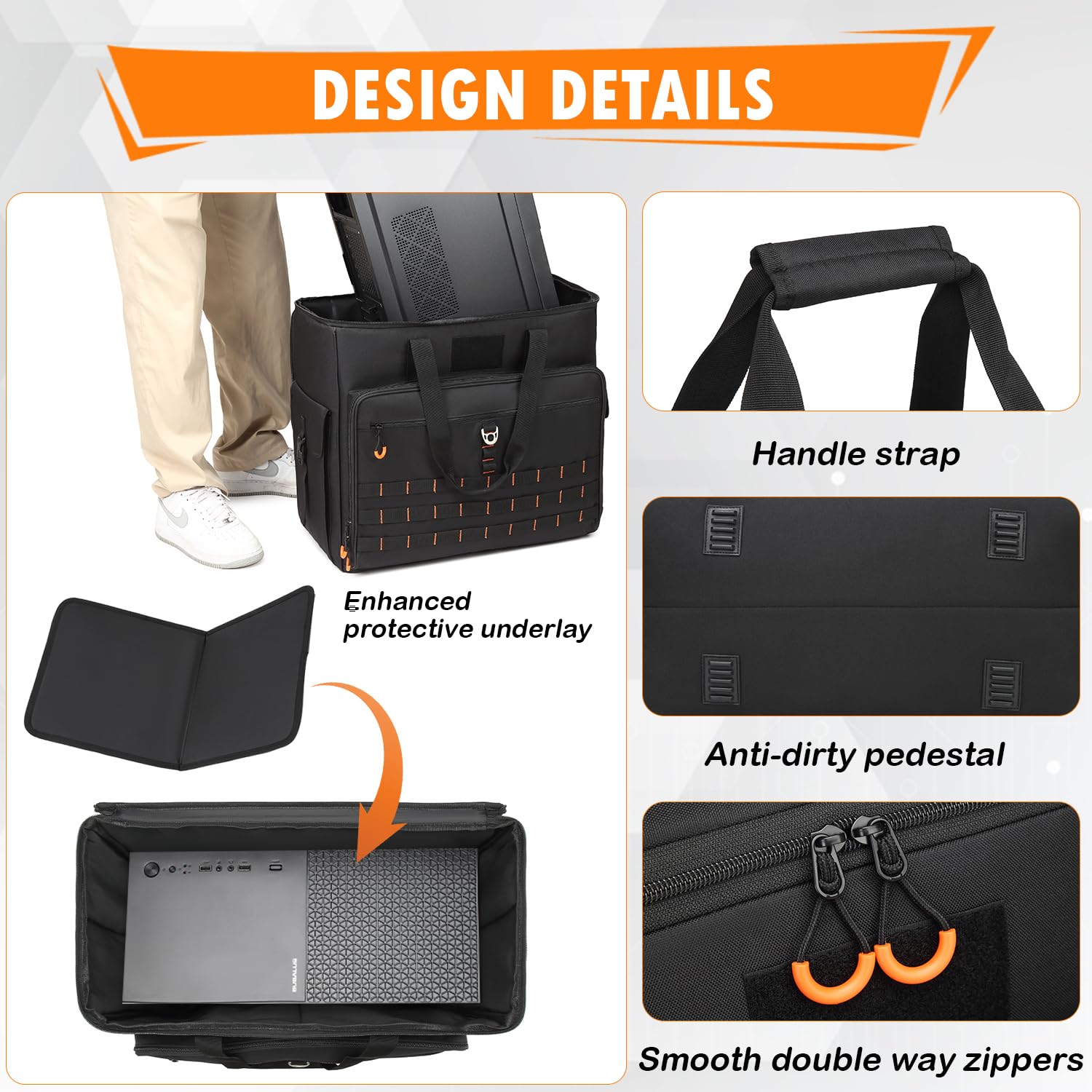 Mochila de torre para videojuegos para computadora ATX de torre completa, bolsa de transporte portátil con correas acolchadas para el hombro, capacidad para CPU de escritorio, teclado, mouse 5