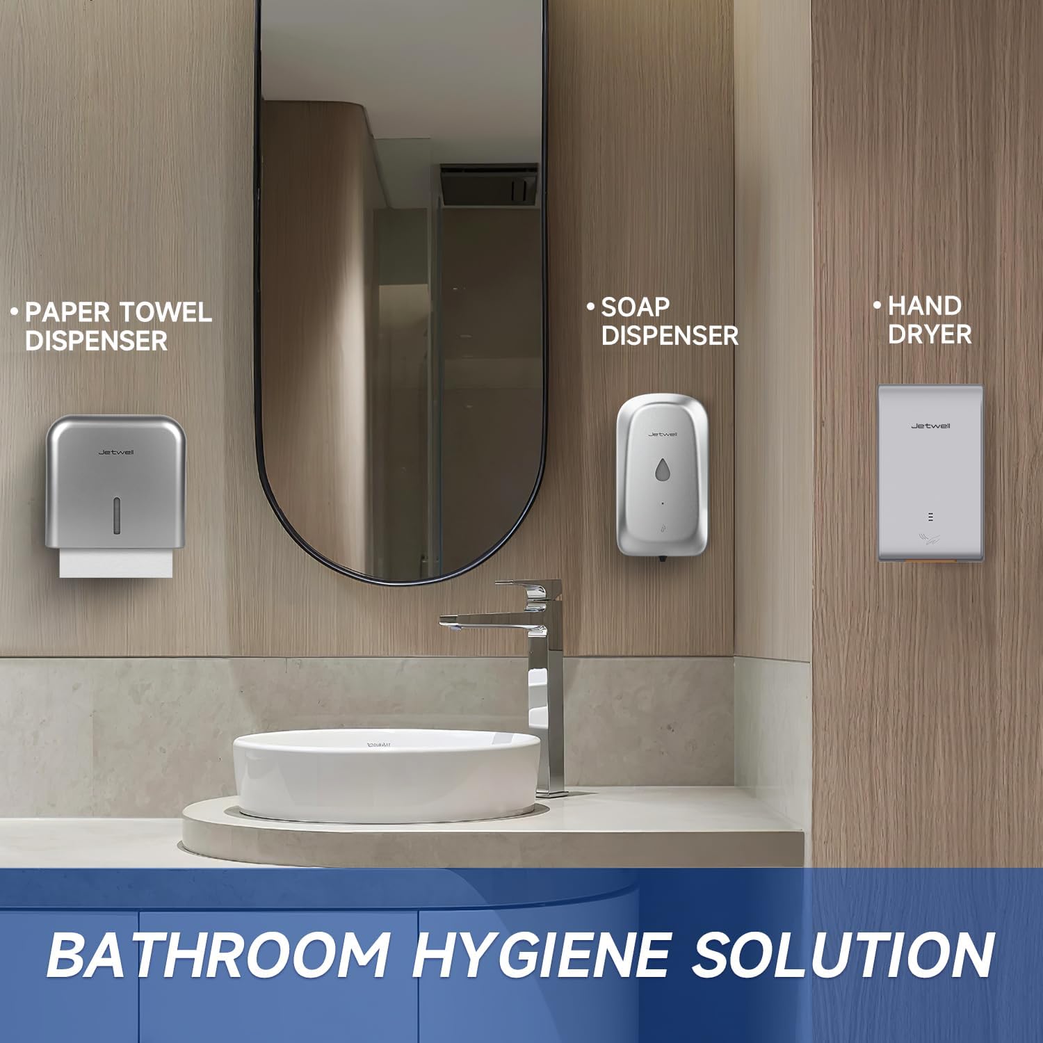 JETWELL ADA Compliant Hand Dryer, ABS Plastic Cover Hard Wired Design, AC 110V-130V JW2825 (Silver)