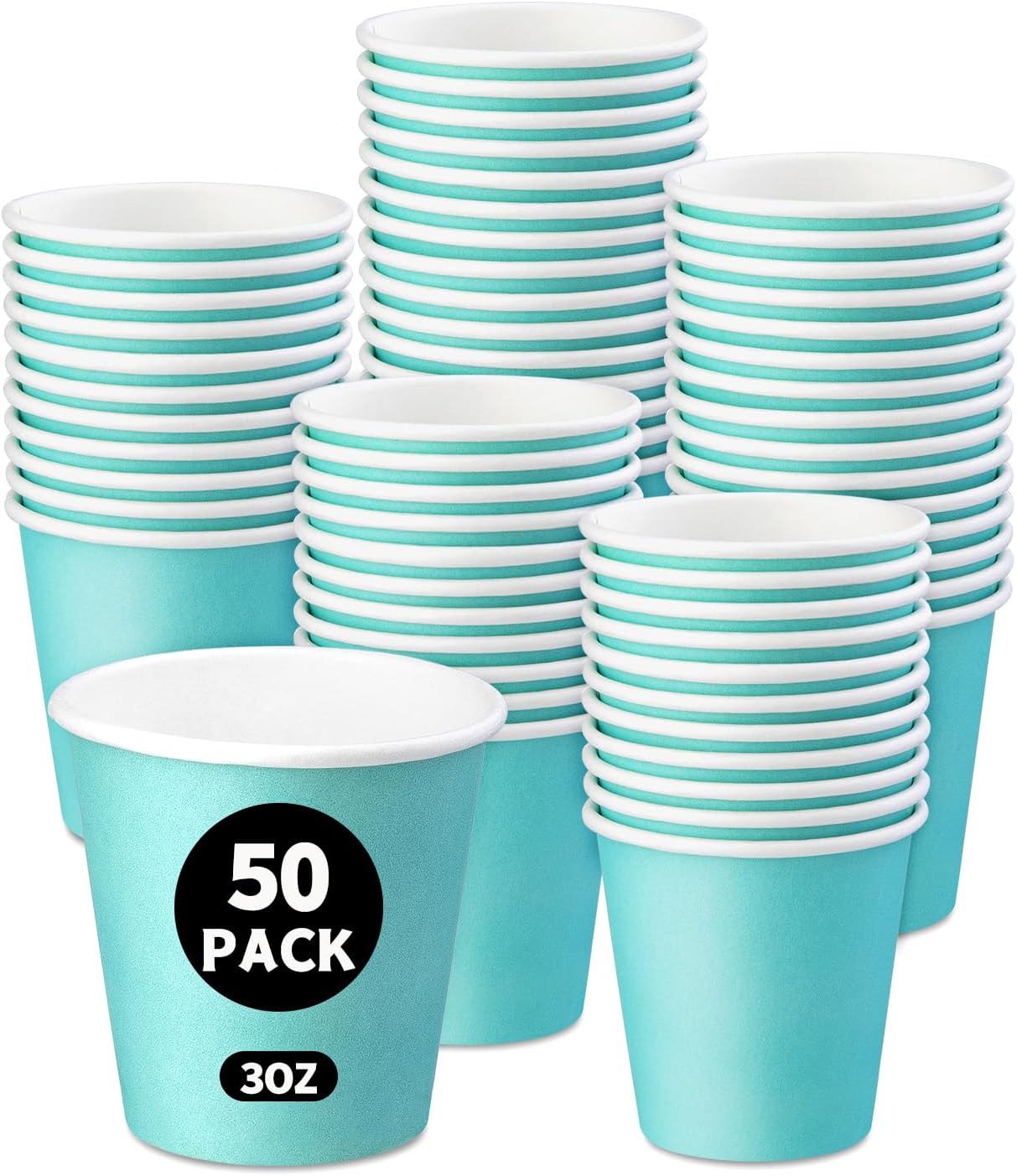 50 Pack 3 oz Paper Cups, Disposable Bathroom Cups (Sky Blue) | Paper Shot Cups, Disposable Espresso Cups, Small Mouthwash Cups, Disposable Paper Cup for Party, Picnic, Office, and Travel